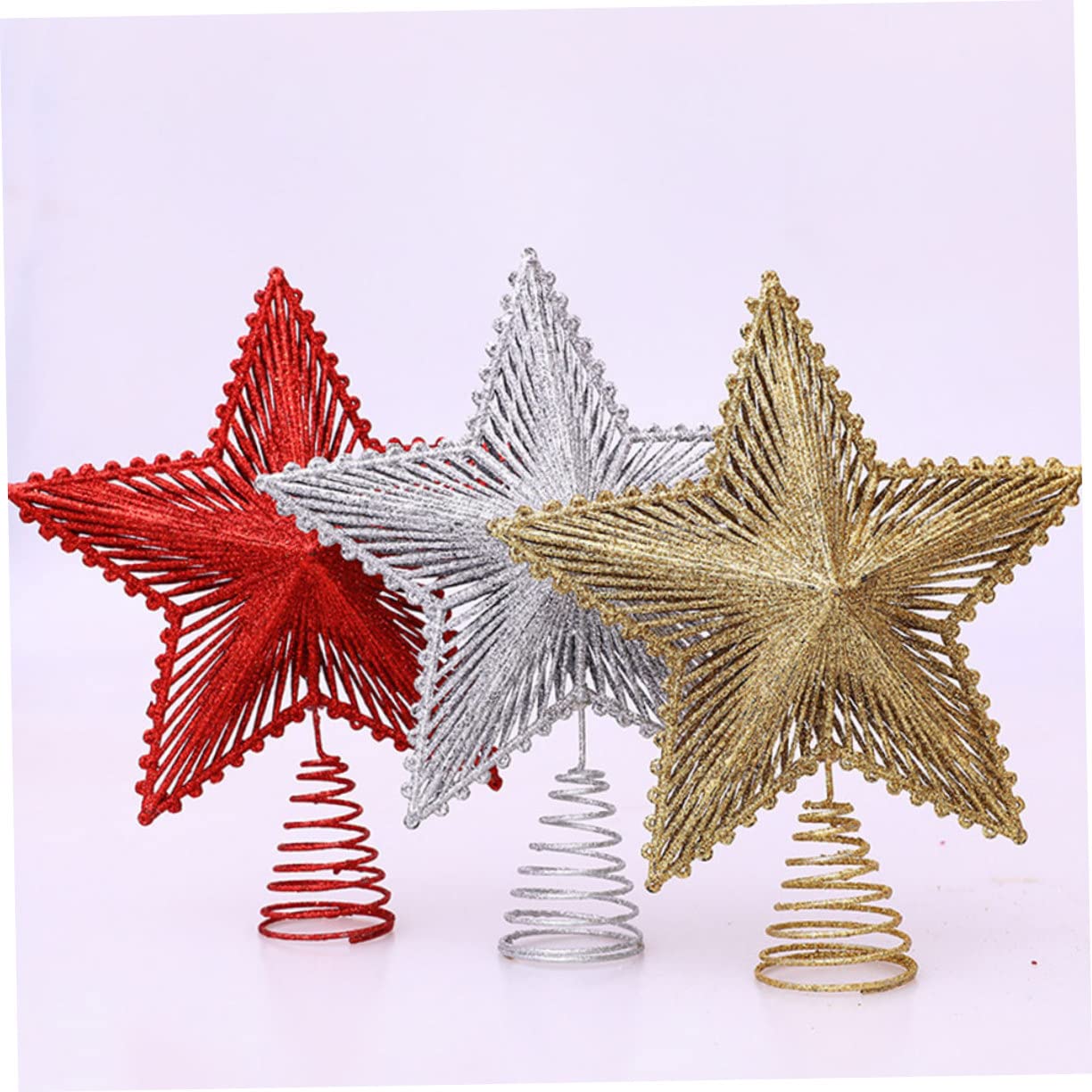 Cabilock 3 Piezas De Adorno para Árbol De Navidad con Purpurina Estrella De Hierro Decoración para Copas De Árbol Luces Led Ideal para Vacaciones Decoración del Hogar