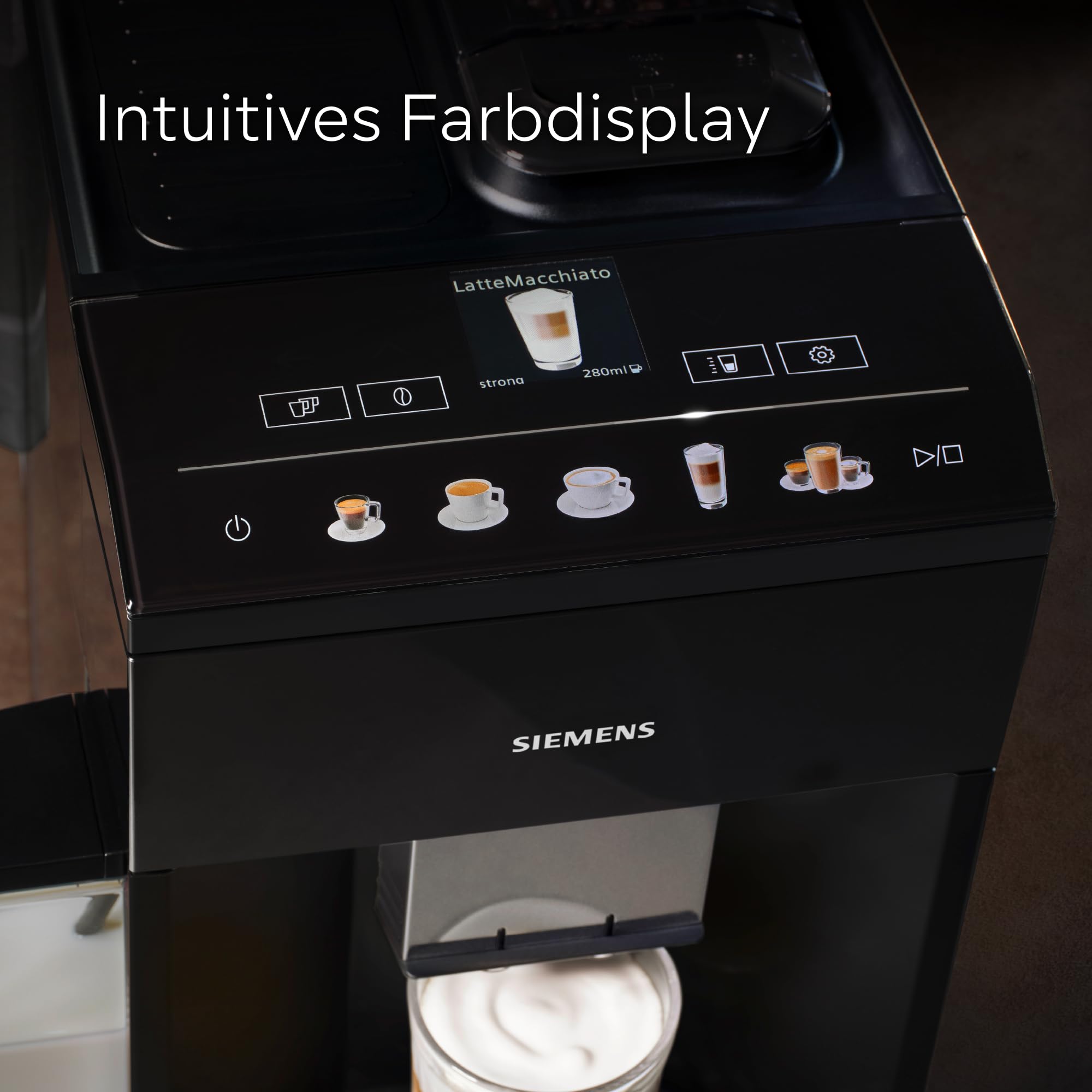 Siemens Kaffeevollautomat EQ500 integral, farbiges TFT-Display, 9 Kaffee- und Milchgetränke, Doppeltassenfunktion, beleuchteter Kaffeeauslauf, entnehmbare Brüheinheit, Schwarz, TQ515D09