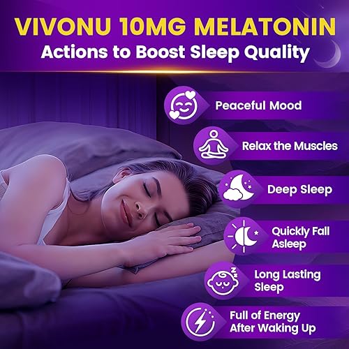 Miniatura 4 de VivoNu Gomitas de melatonina de 10 mg, ayuda para dormir para adultos, gomitas para dormir con glicinato de magnesio, raíz de valeriana, L-teanina y