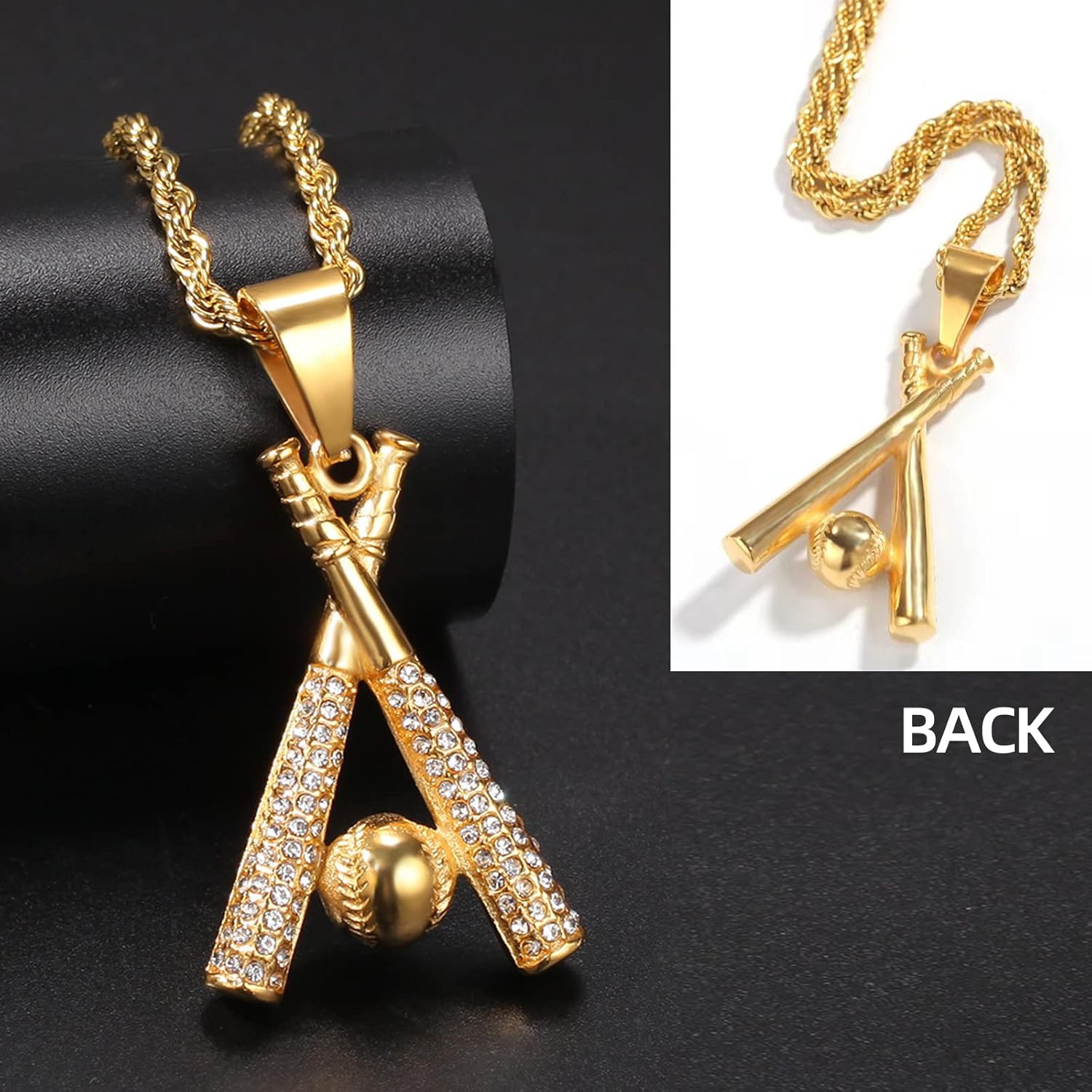 Baseball Chain Stainless Steel Baseball Necklaces Pendant Necklace for Men Women - Image 3