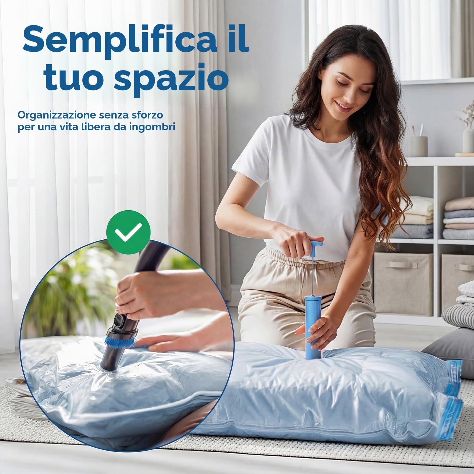 4 Pezzi Scatole per Vestiti,4 Sacchetti Sottovuoto Vestiti Salvaspazio e 1 Pompa,Contenitori per Armadio Salvaspazio Pieghevole,con Manico rinforzato per Trapunte,Coperte,Biancheria da Letto