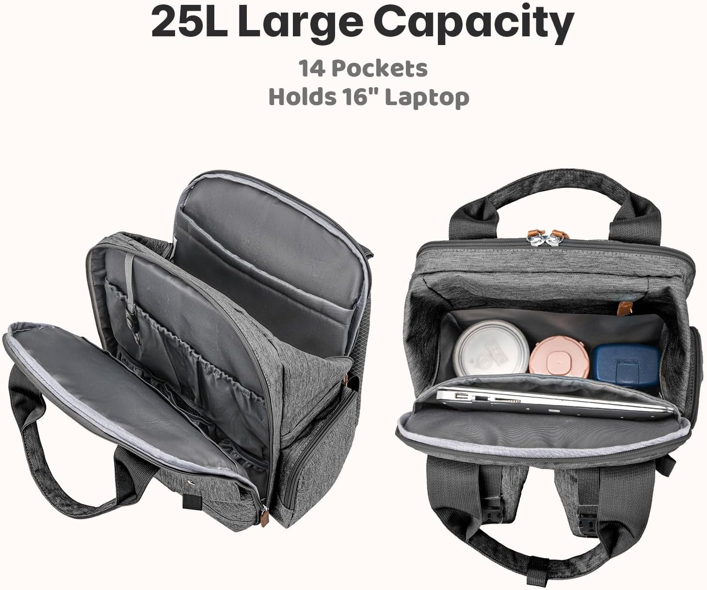 JSTPRO Diaper Bag Backpack - Large Diaper Bag with Portable Changing Pad as Baby Shower Gifts, Lightweight Waterproof Unisex Travel Baby Bag with 4 Insulated Pockets and Stroller Buckles, Dark Grey