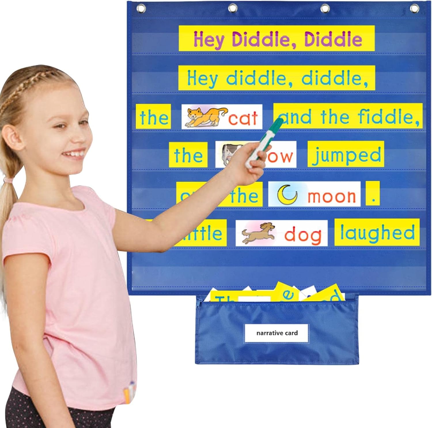 hegang Sentence Strip Pocket Chart, Kindergarten Pocket Chart with Zippered Word Card Pouch