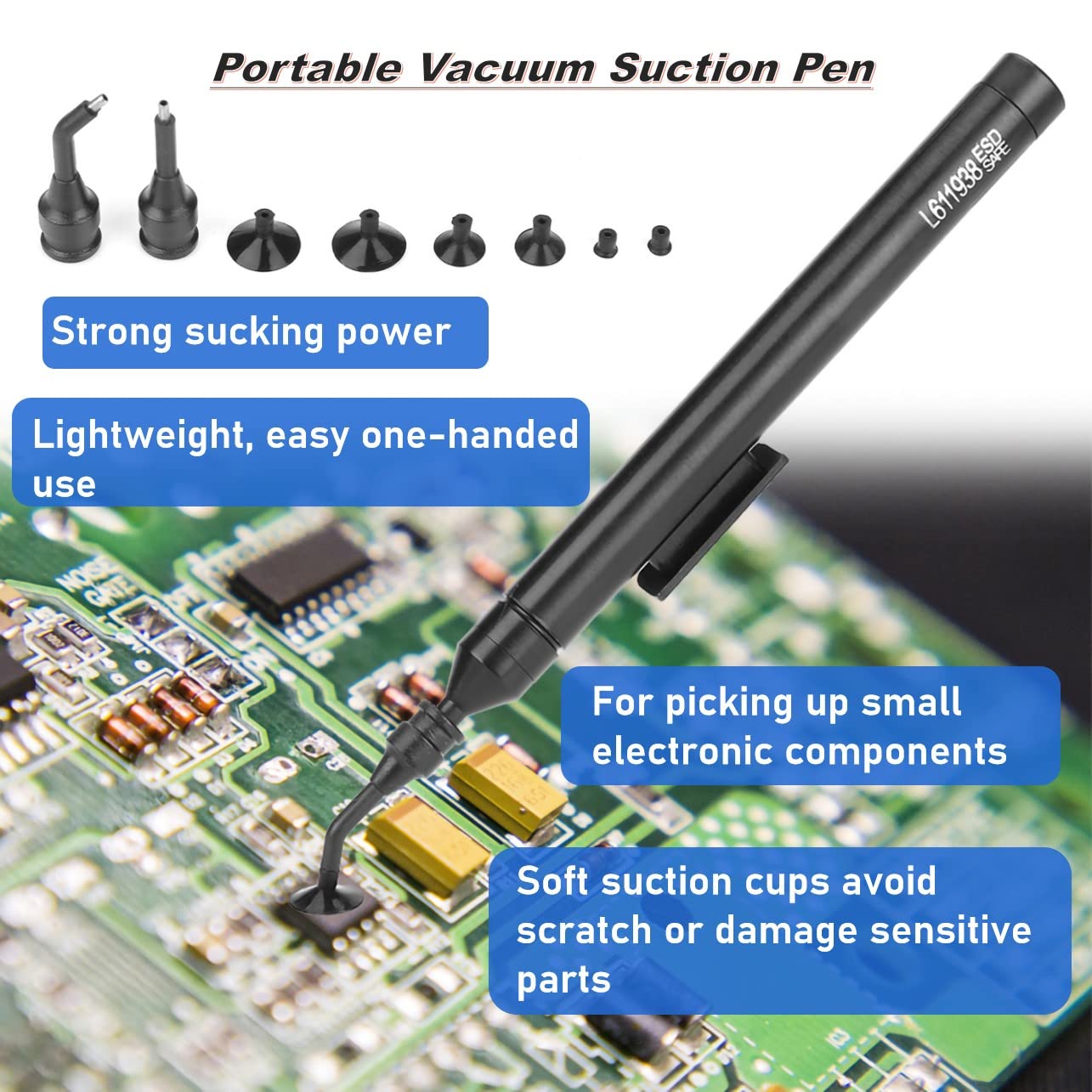 Penna aspirante a vuoto penna aspirante ventose portatili penna aspirante kit di strumenti per la raccolta dell'aspirazione con 6 ventose e 2 punte di Pompe dissaldanti