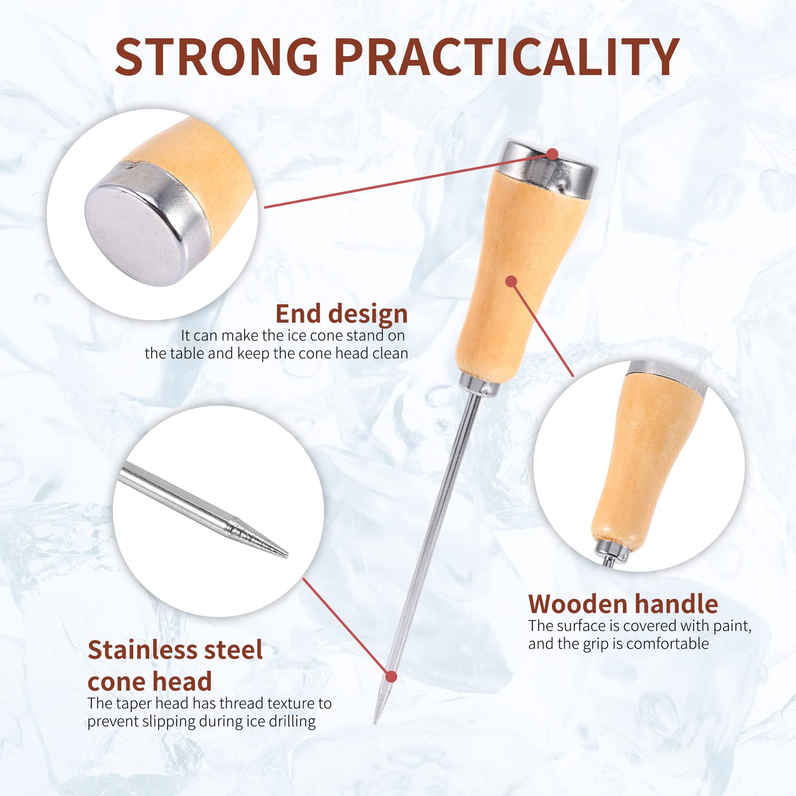 Utensile Ghiaccio Cucina Professionale Punteruolo Rompighiaccio In Acciaio Inox - 21,5cm Con Manico Legno Per Bar E Picnic Ice Crusher