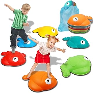 Pierres D'équilibre pour Enfants, 6 PCS Pierres de Rivière Antidérapantes, Blocs D'équilibre, Équipement de Jeu Intérieur et Extérieur, Jouets Montessori pour la Coordination et la Stabilité