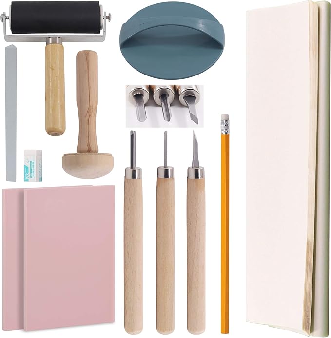 Rustark 42Pcs Rubber Stamp Making Kit, Printing Starter Tool Kit with Carving Knives