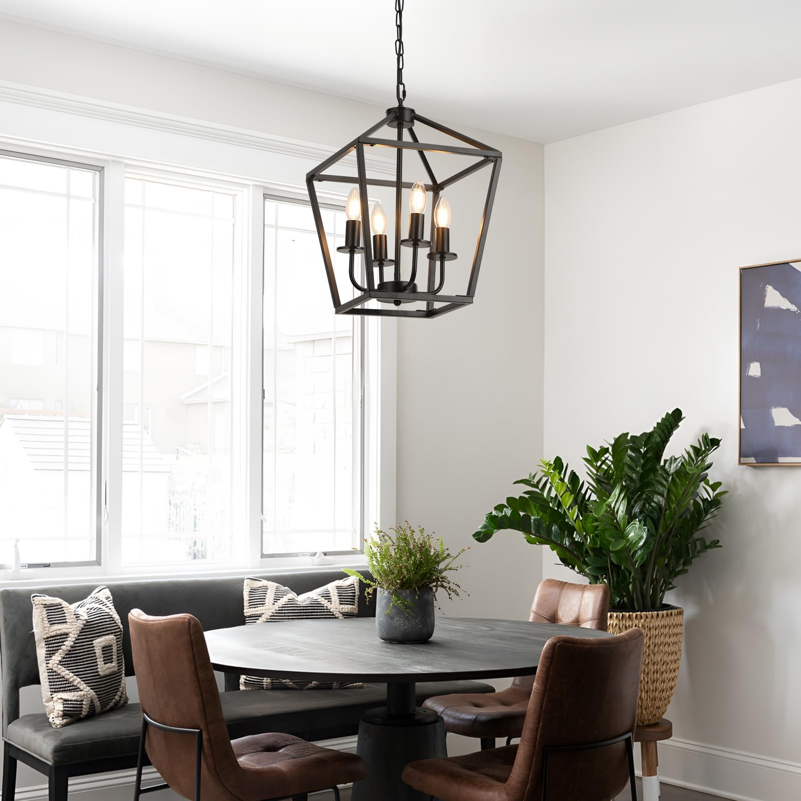 Lampadario Lanterna Industrial Metallo,Lampada A Sospensione Nero Altezza Regolabile,Lampadari Con E14 X 4 Candeliere,Luce A Sospensione Rustico In Stile Fattoria Per Soggiorno,Camera Da Letto,Cucina