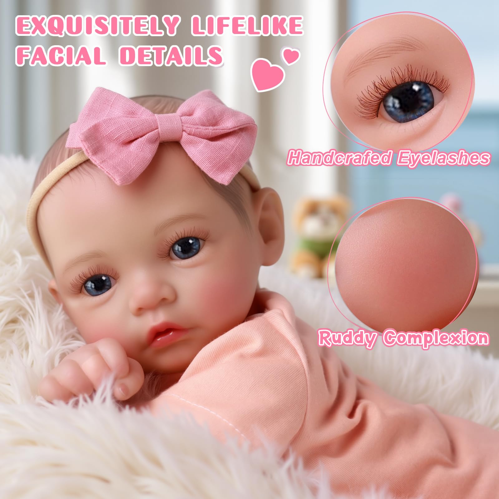 JIZHI Reborn Bambola Femmina da 17 Pollici, Bambole Neonata Realistico Con Occhi Aperti, Corpo in Tessuto Morbido, Arti Mobili, Con Set di Vestiti e Accessori, Regalo Giocattolo per Maschio e Femmina