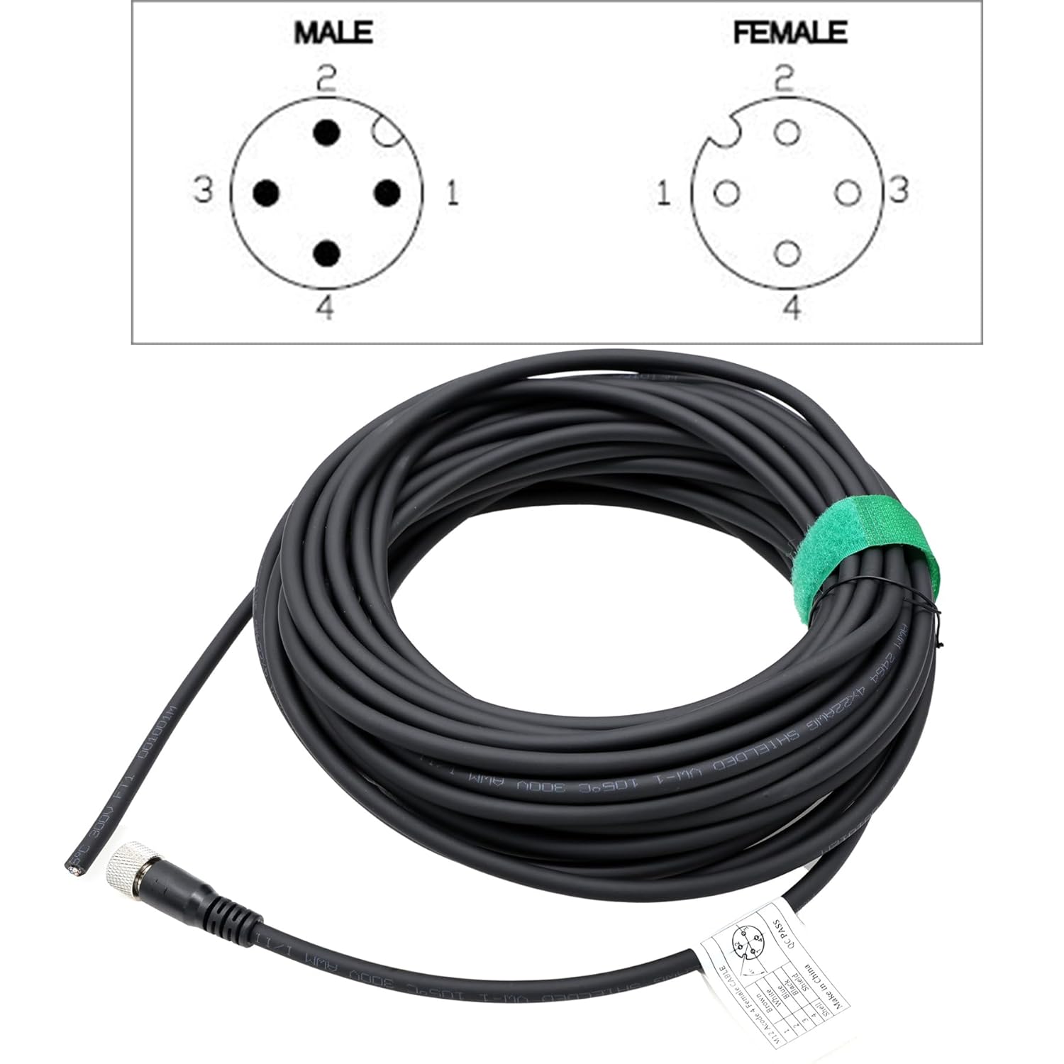 Sensor Encoder Actuator M12 A Coded 4 pin Female Shield Cable to Open Wire for Industrial Automation, Device Network DeviceNet, CANopen, IO Link, Profibus 10m
