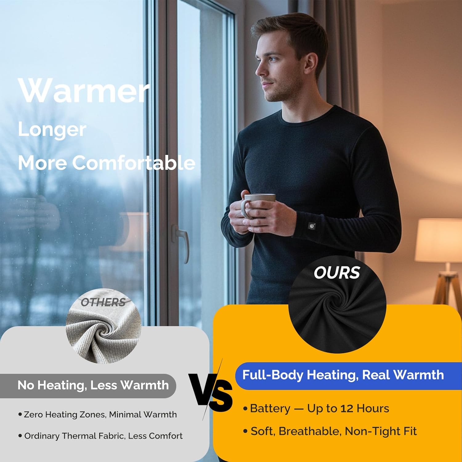 Men’s Heated Thermal Underwear Set with Anti-Freeze Battery, Electric Base Layer