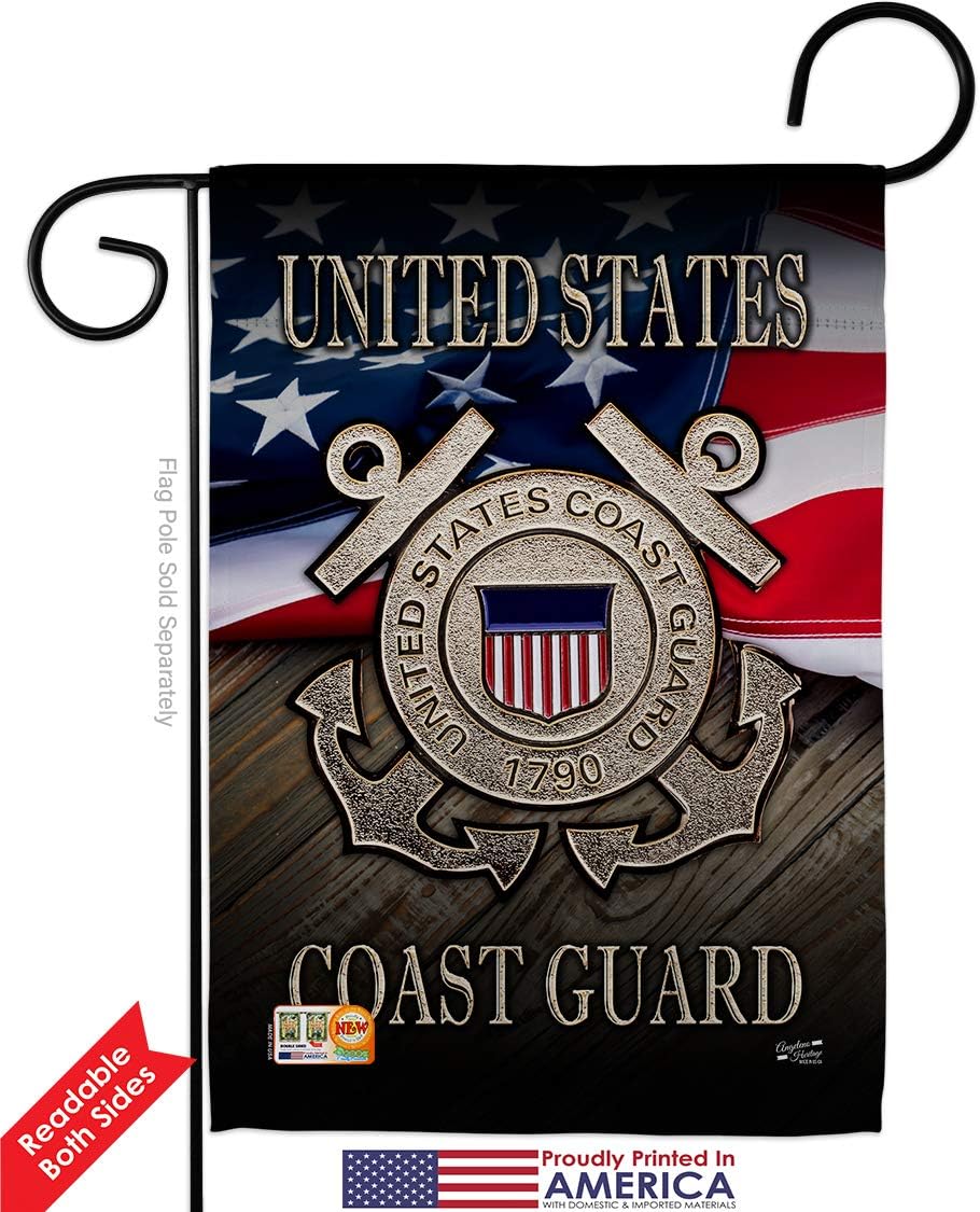 GP137135-BOAF US Coast Guard Americana Military Decorative Vertical Garden Flags Pack, 13"x 18.5", Thick Fabric