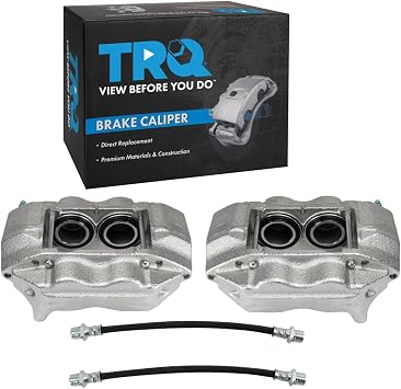 TRQ Front Brake Caliper Set Caliper Brackets Hardware
