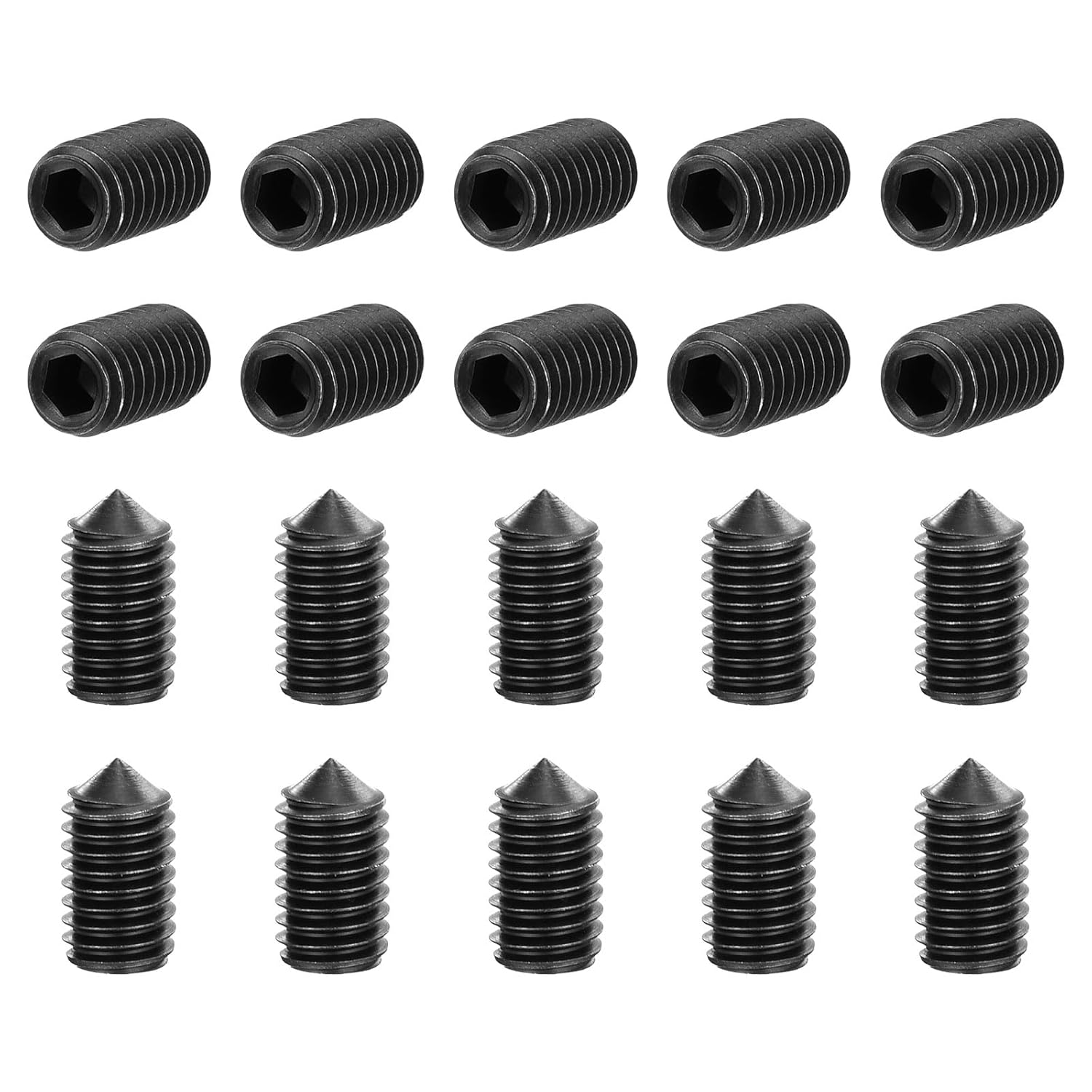 uxcell 40Pcs Set Screws M5x10mm Carbon Steel Cone Point Hex Socket Grub Screws for Machinery, Home Repairs, and Fixtures Black