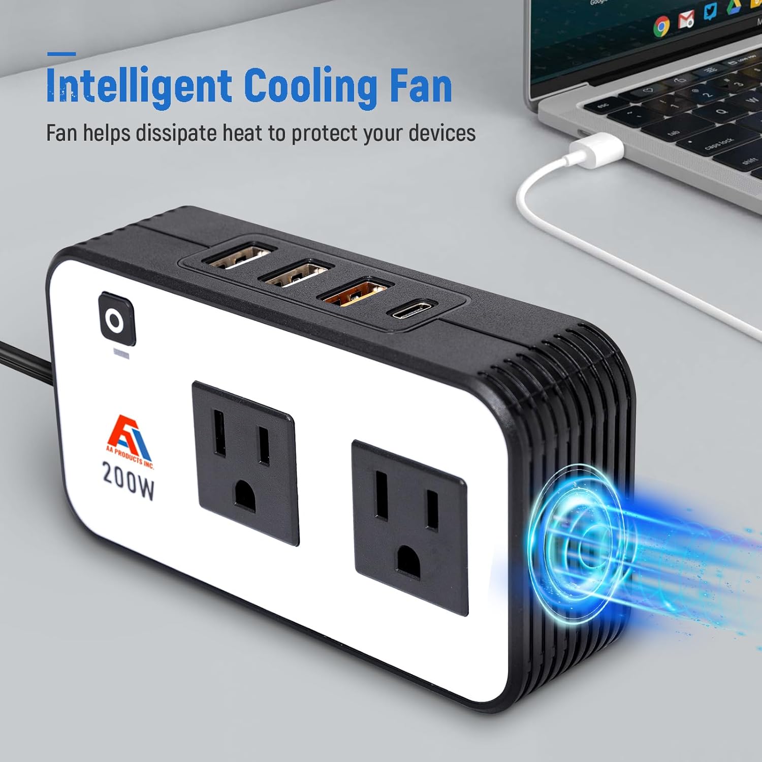 AA Products P-SH-Power Inverter 12V DC to 110V AC 200W Car Charger Adapter Various Charging Protocols Fits AA Products Power Tool Organizer