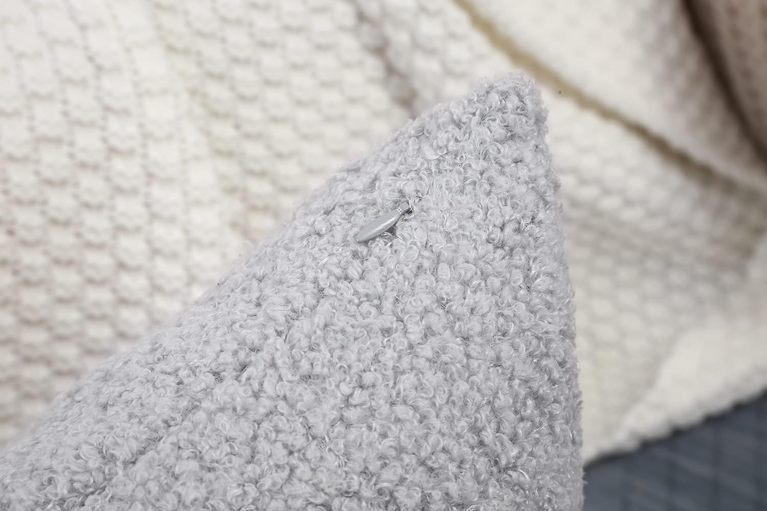 TangDepot Pack of 2 Luxury Faux Shearling Fluffy Throw Pillow Covers, Square Pillow Covers, Euro/European Shams - (24"x24" 2 Pieces, A12 Light Grey)