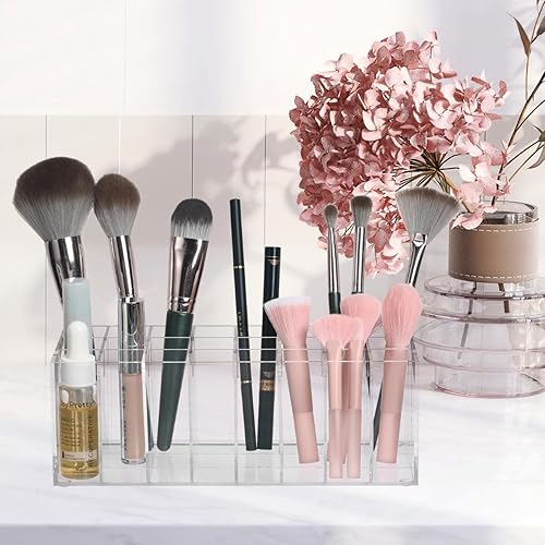 Miniatura 7 de FOMIYES Soporte para lápiz labial de 24 ranuras, organizador de maquillaje acrílico transparente para encimera, tocador y baño, estante de