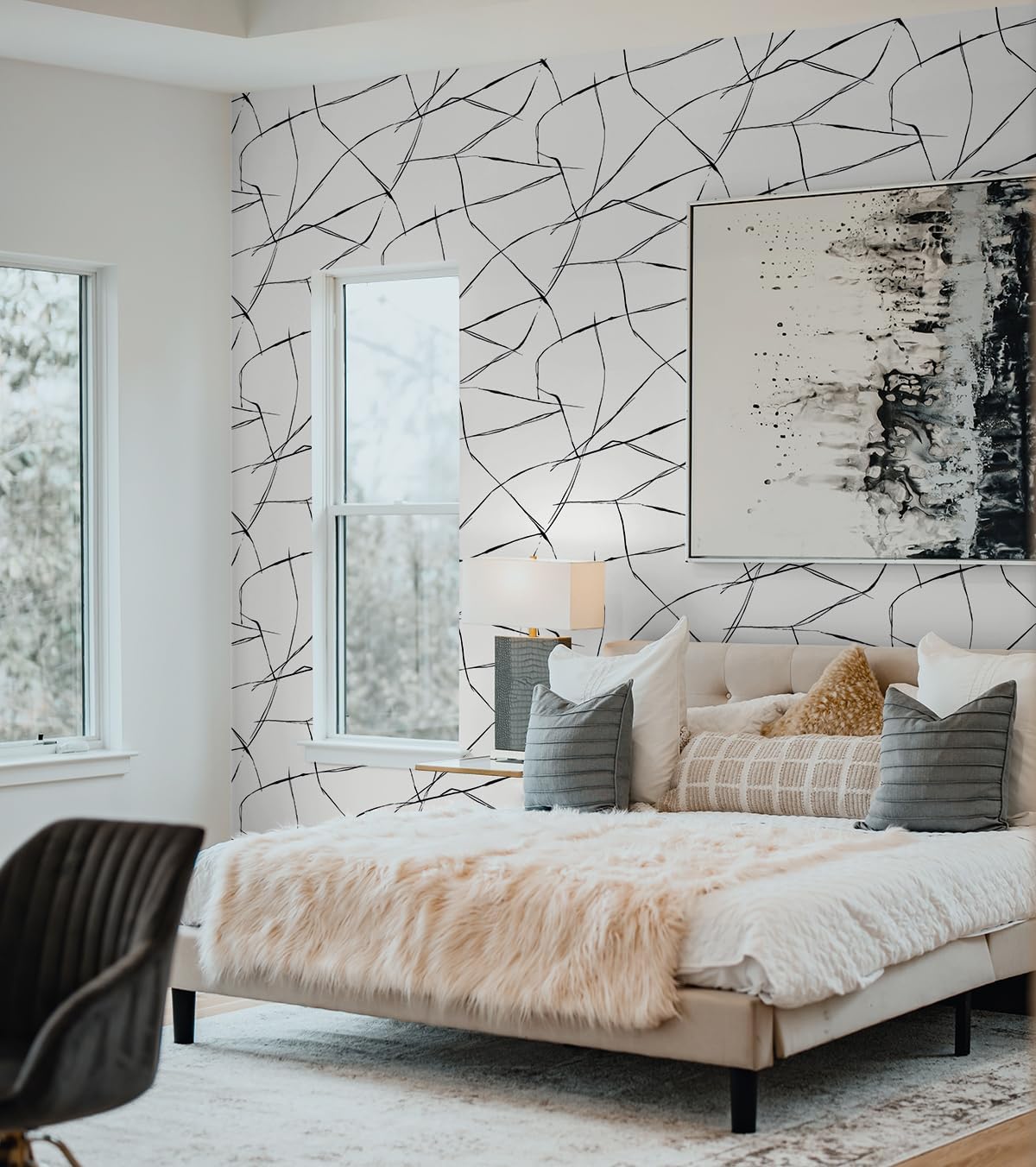 NextWall Inkwork Abstract Peel and Stick Wallpaper (Ebony & Eggshell)