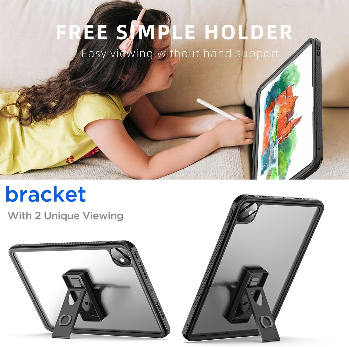 AICase for iPad Pro 13 Inch Waterproof Case M4 2024 7th Generation, [Built-in Screen Protector&Stand] Full-Body Rugged Shockproof Drop Proof Protective Cover for iPad Pro 13 Inch M4 2024 7th Gen