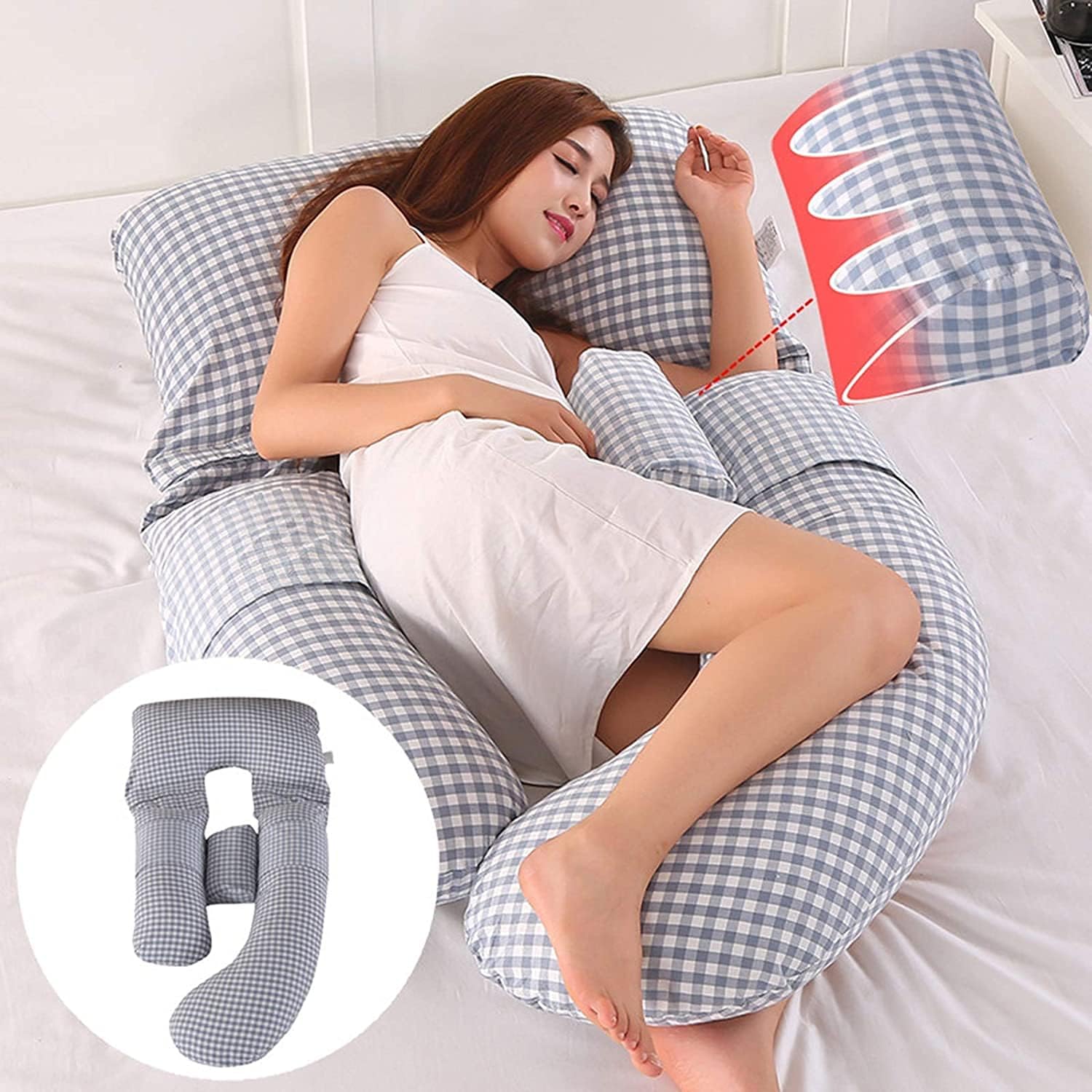 Pregnancy Pillows for Sleeping Body Pillow for Pregnancy Large U-Shape Full Body Pillow Replaceable and Washable Removable Pure Cotton Pillow for Maternity Sleeping and Feeding(Color:Red)