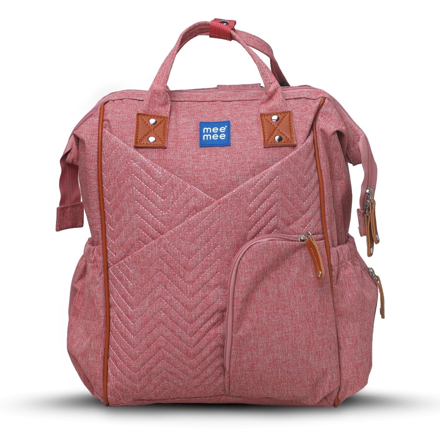 Mee Mee Classy Mom Diaper Bag Backpack | Large Capacity Baby Bag with Multi Pockets | Bottle Warmer Pocket | Changing Mat | Stroller Straps | Travel-Friendly & Comfortable (Pink)-image-42