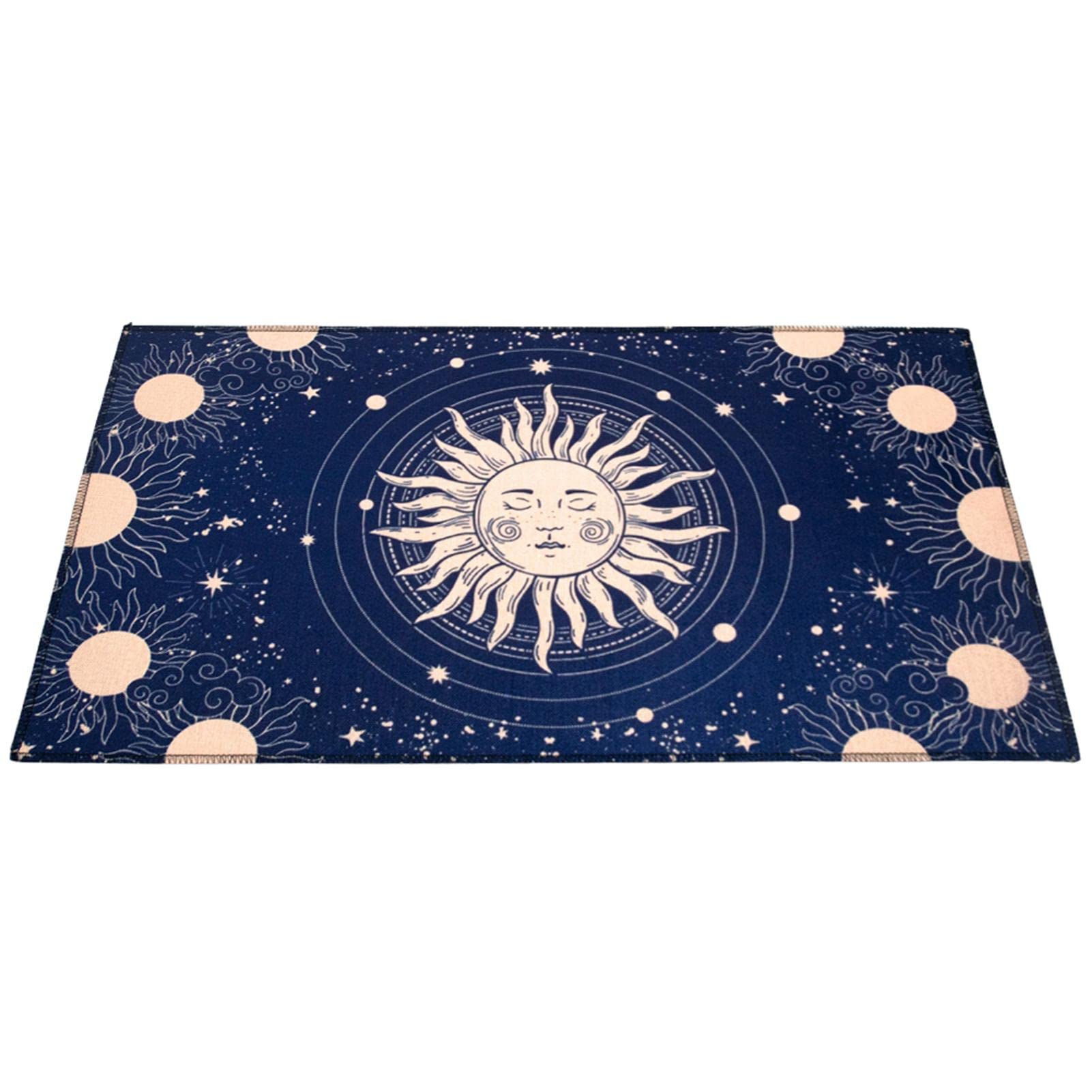 Tovaglia Per Tarocchi Rettangolare 60x36 Cm - Tappeto Per Divinazione Con Disegno Solare/Stellare, Altare Stregoneria E Astrologia