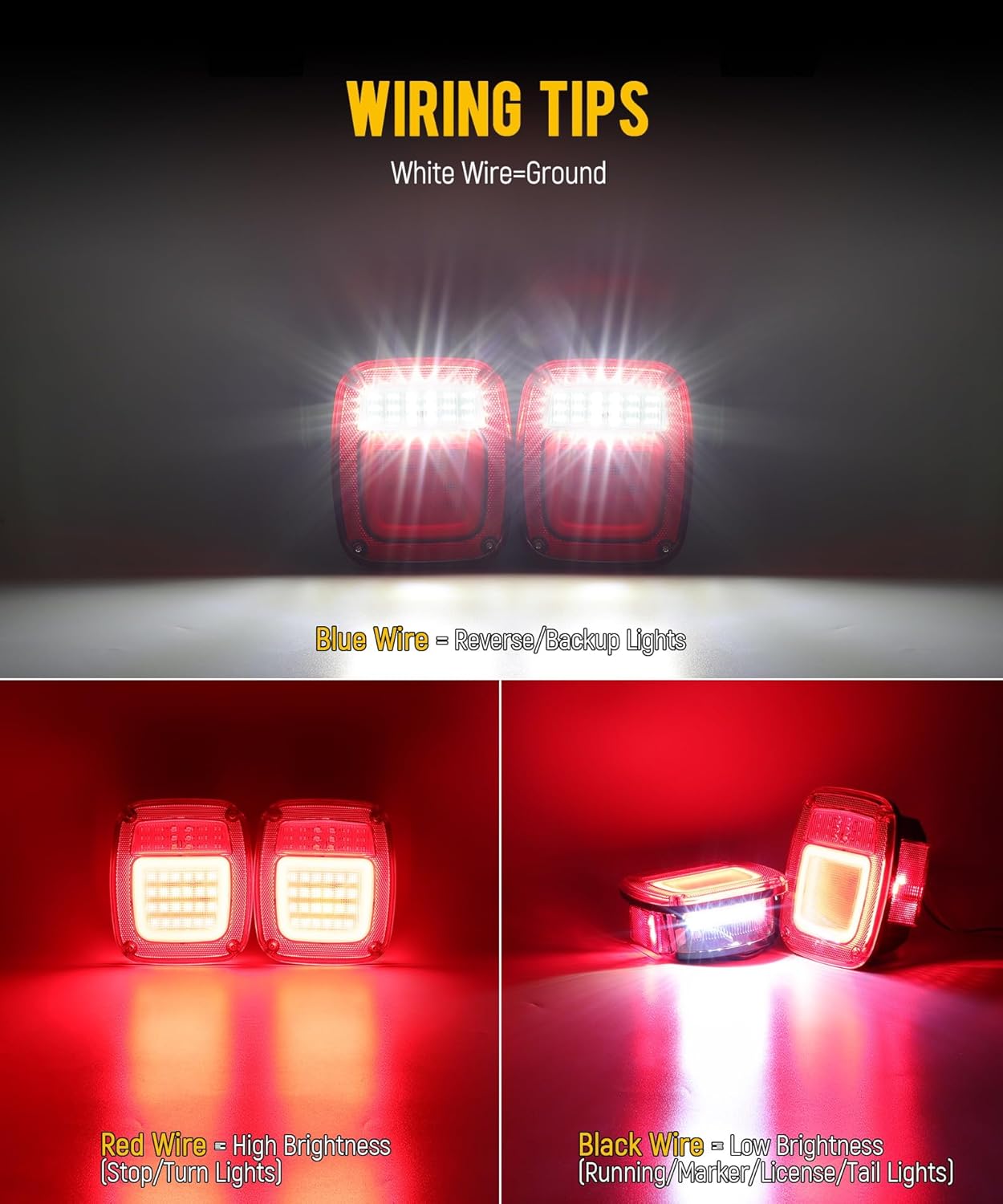 Partsam 2Pcs LED Tail Lights Assembly Rear Combination Stop Turn Tail Halo Glow, with Reverse Marker License Light for Wrangler TJ YJ CJ F-Series Flatbed Trucks Universal Trailer Taillights, RED