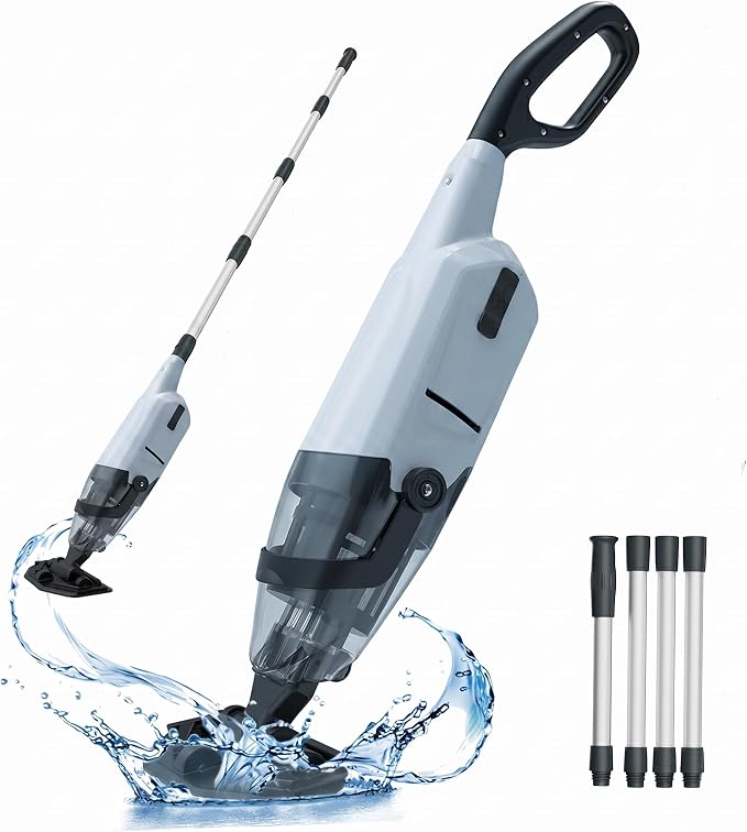 EFURDEN Handheld Pool Vacuum, gray, shown with telescopic pole and vacuum head