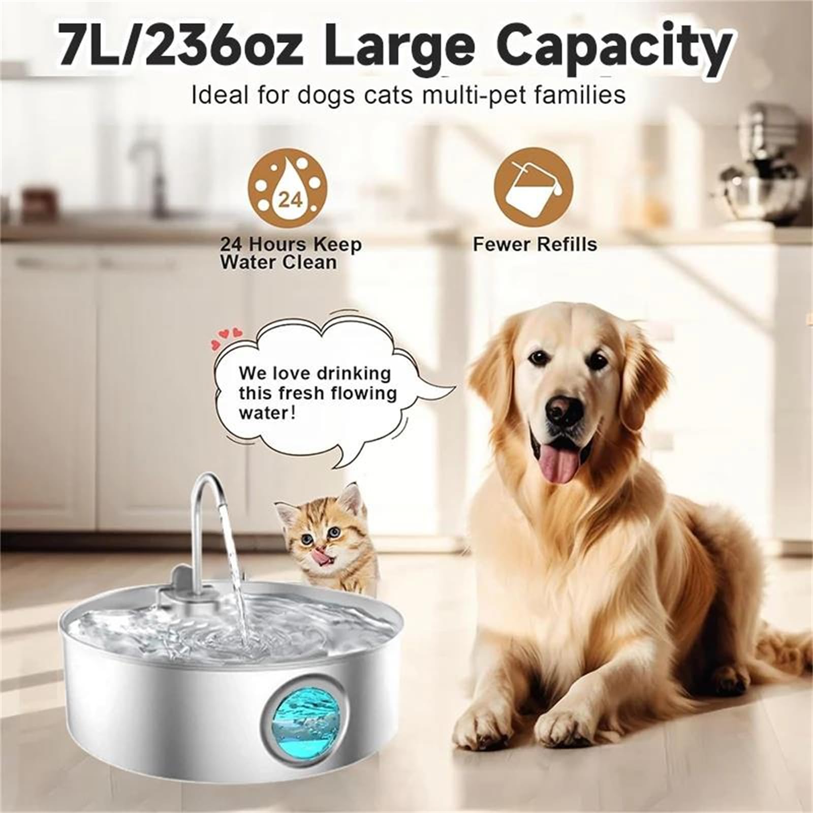 Fuente de Agua Inteligente para Gatos y Perros de 7 litros