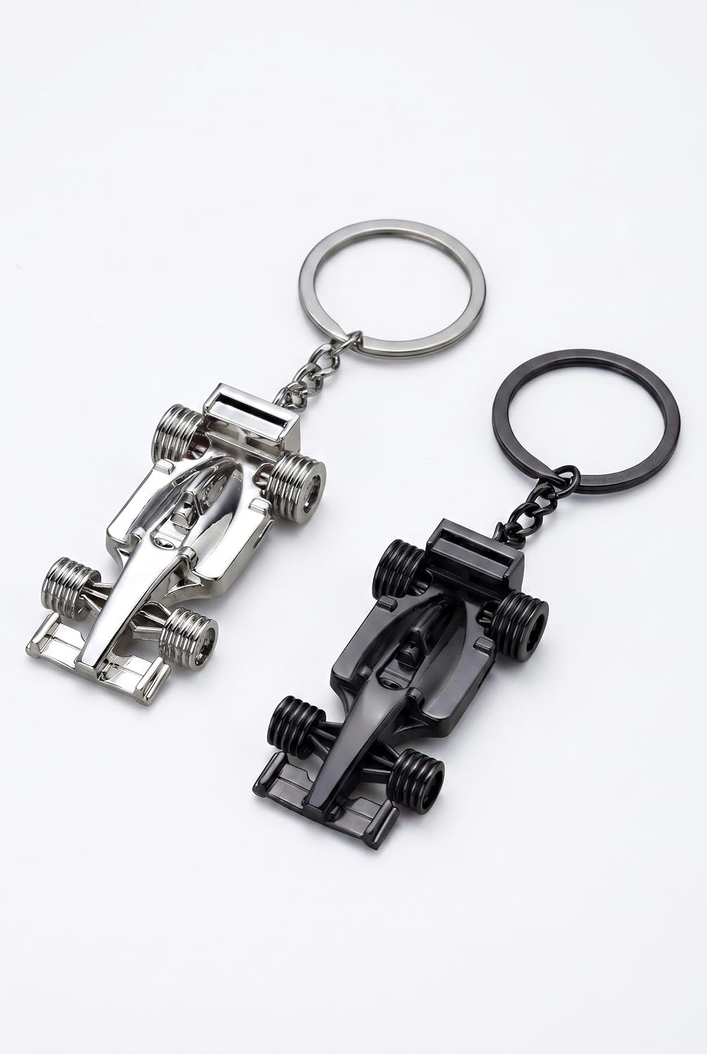 2 PCS Racing Car Model Keychain, 3D Racing Model Cool Men's Keychain, Zinc Alloy Car Key Chain Accessories, Ideal Gift for Men, Racing Fans and Cars Lovers (Black+Silver) image 3