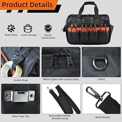 Miniatura 3 de Bolsa de herramientas de alta resistencia de 17 pulgadas, organizador de caja de herramientas portátil de 31 bolsillos, bolsa de herramientas grande