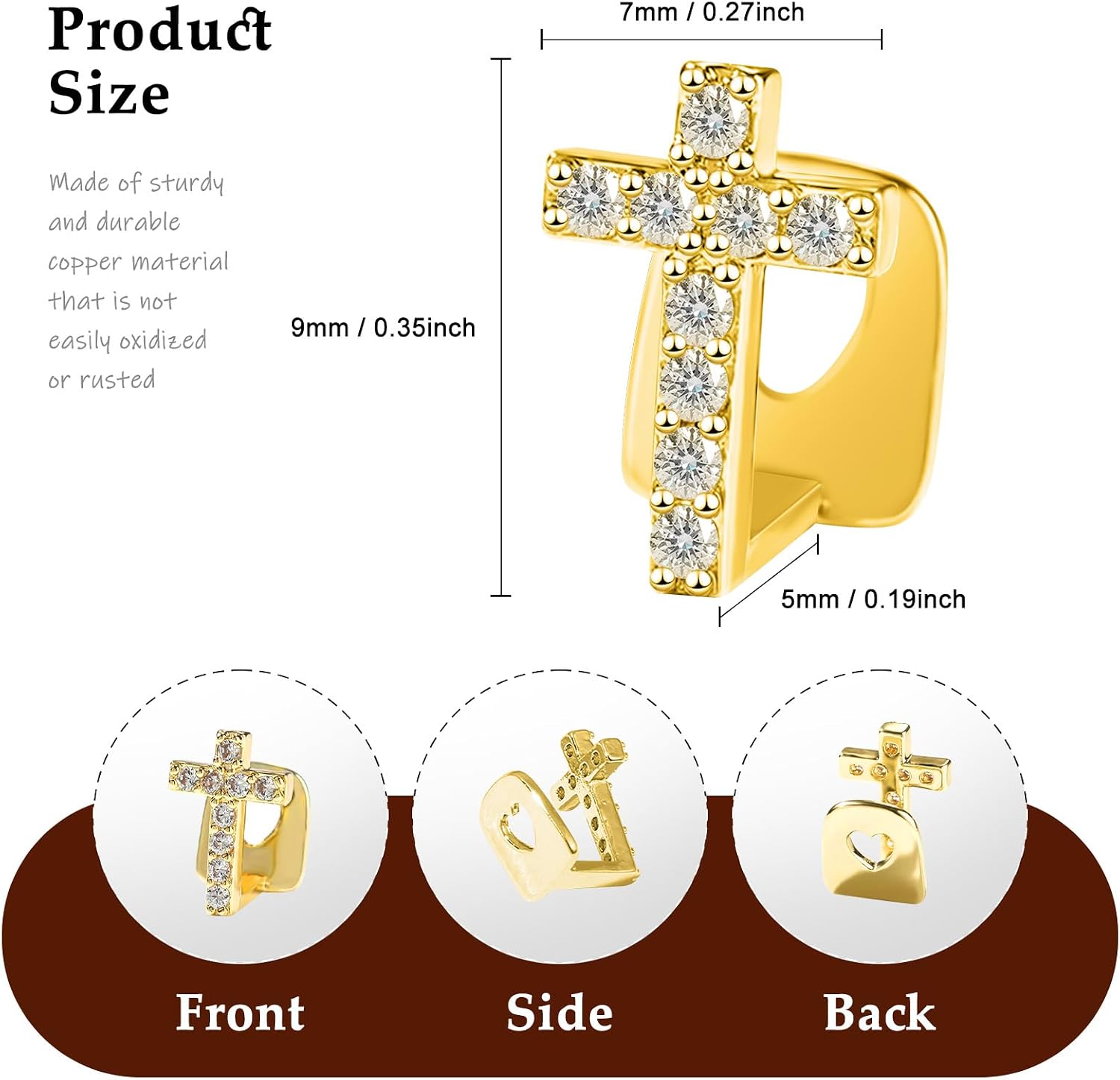 Diamond Grillz, Kucheed Bling Heart Cross Teeth Grills Cap, 18K Gold Plated Hip Hop Top Tooth Jewelry, Trendy CZ Dental Decoratio for Men Women, Shiny Rapper Costume Party Accessories