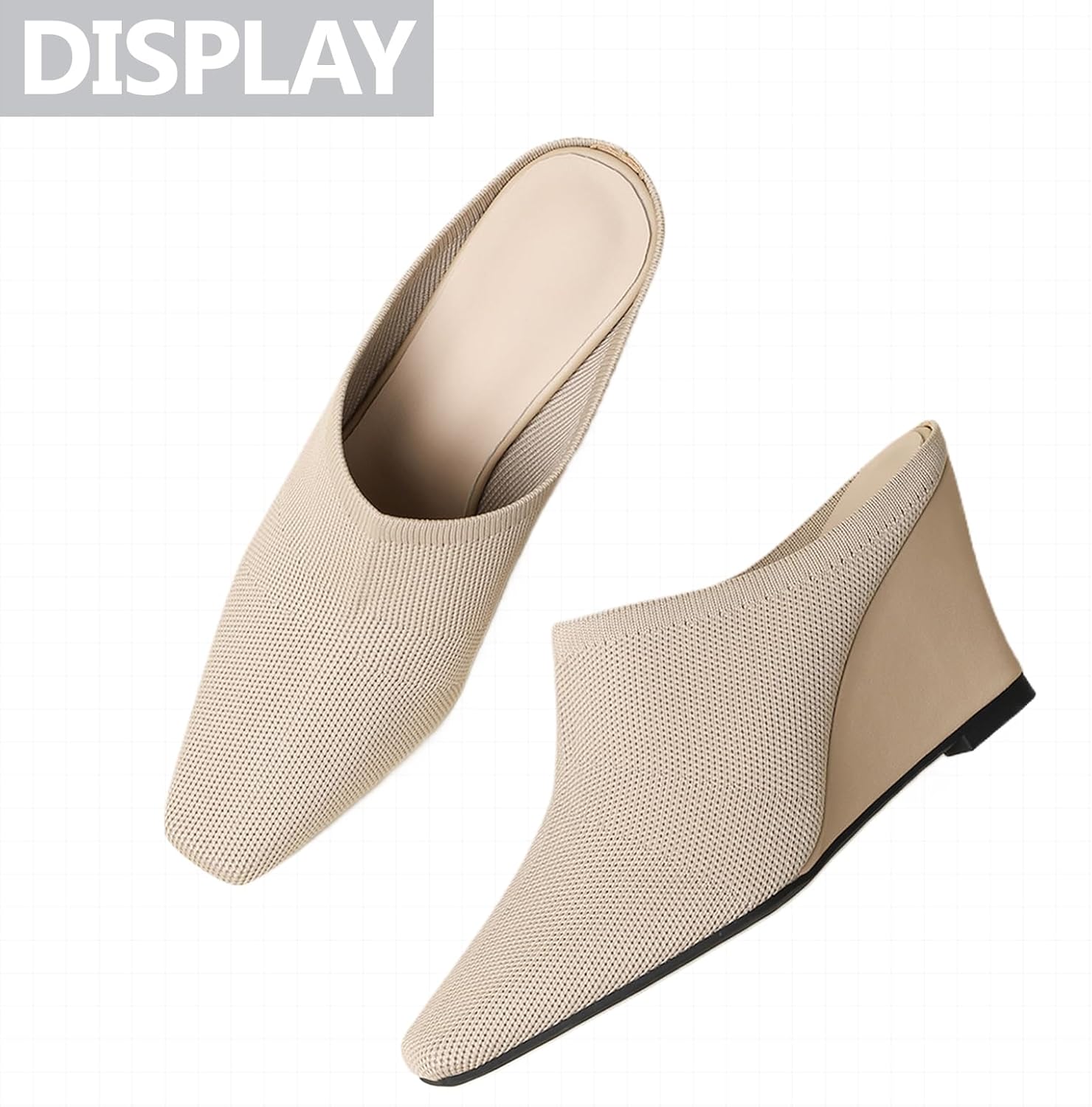 Womens Knit Closed Square Toe Wedge Heel Mules Comfortable Slip On Mesh Knit High Heeled Clog Sandals For Casual Walking Party Daily Work Office - Image 5