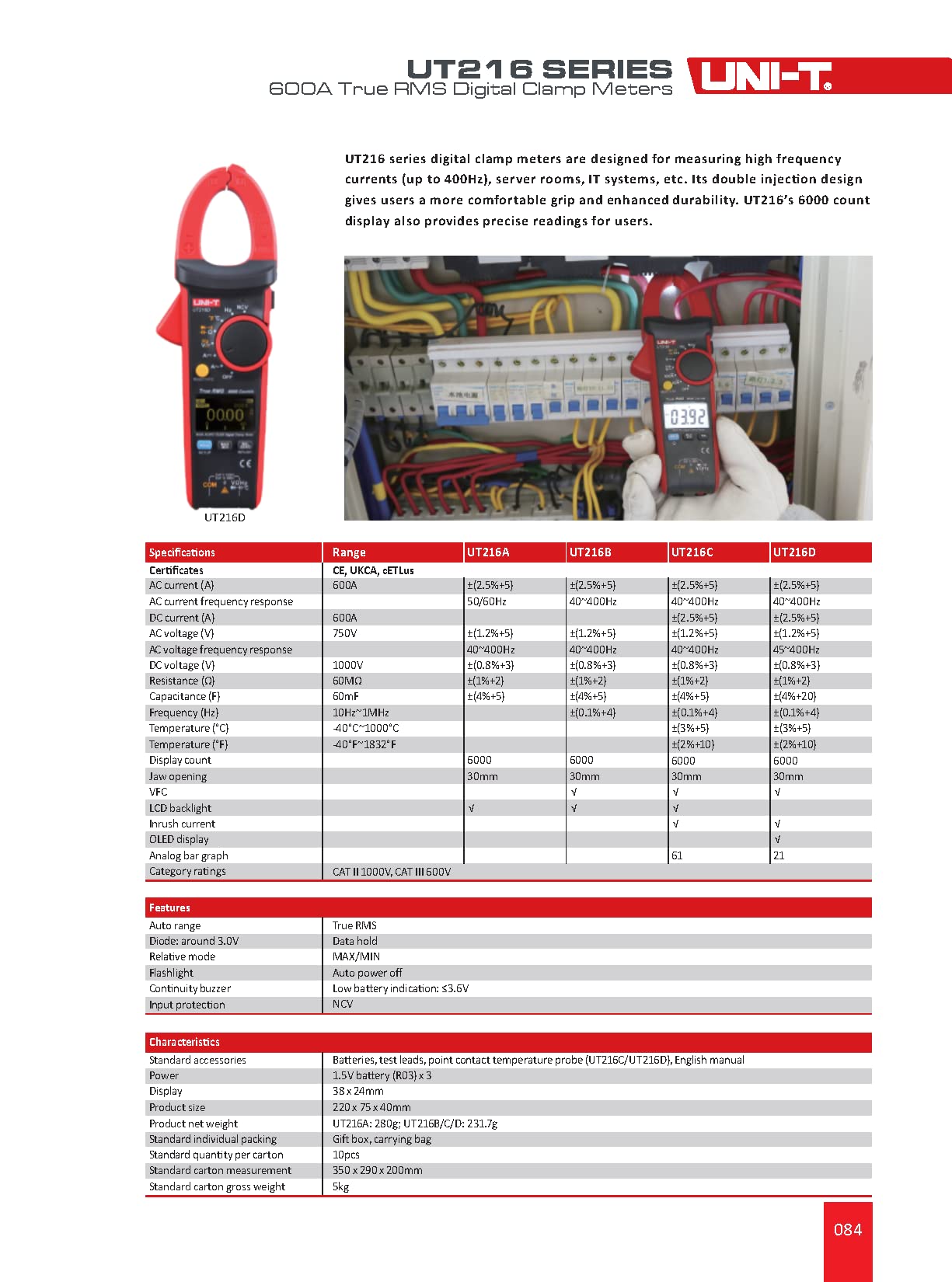BREWIX UT216B UT216C 600A Pinza amperometrica Digitale True RMS VFC AC DC Corrente di Picco Interruttore Motore Tester Circuito di Alimentazione Multimetri
