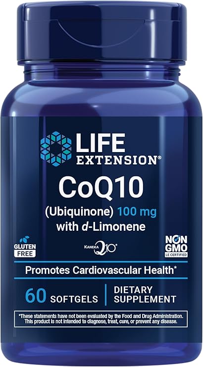 Life Extension CoQ10 (Ubiquinone) with d-Limonene – Heart Health, Fight General Fatigue, Better Absorption – Gluten-Free, Non-GMO – 60 Softgels