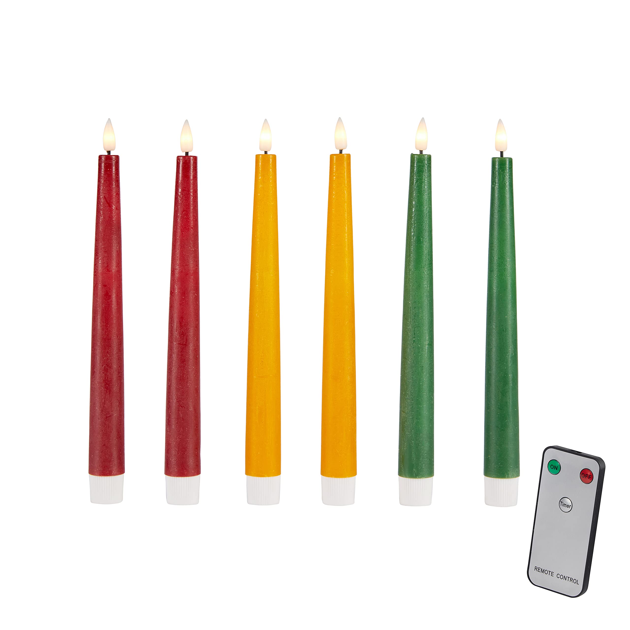 Lights4fun 6er Set bunte TruGlow® LED Stabkerzen mit Fernbedienung und Timer Echtwachs 22cm batteriebetrieben