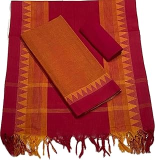 Women's South Cotton Handloom Temple Border UnStitched Salwar Kameez Dress Material