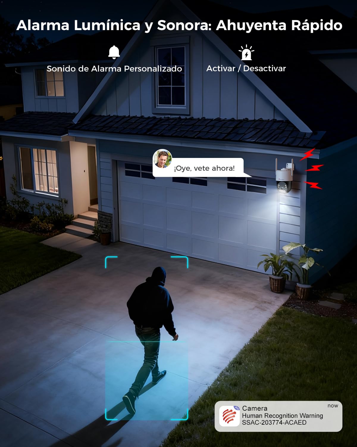 Ctronics Cámara de Vigilancia Exterior 4K WiFi, PTZ 8MP | Visión Nocturna a Color, Detección Personas/Vehículos/Animales, WiFi 2,4/5 GHz, Compatible con NVR, 24/7, Audio Bidireccional