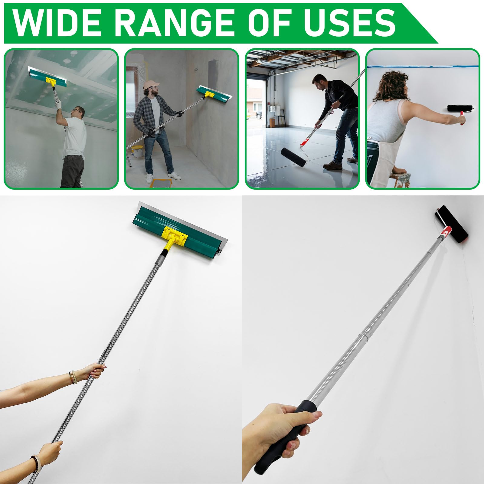 Lame d'écrémage pour cloison sèche, lame en acier inoxydable de 0,4 mm, truelle lisse et démontable pour cloison sèche pour décoration murale de zone de travail (vert, 25,4 cm + 40,6 cm + 61
