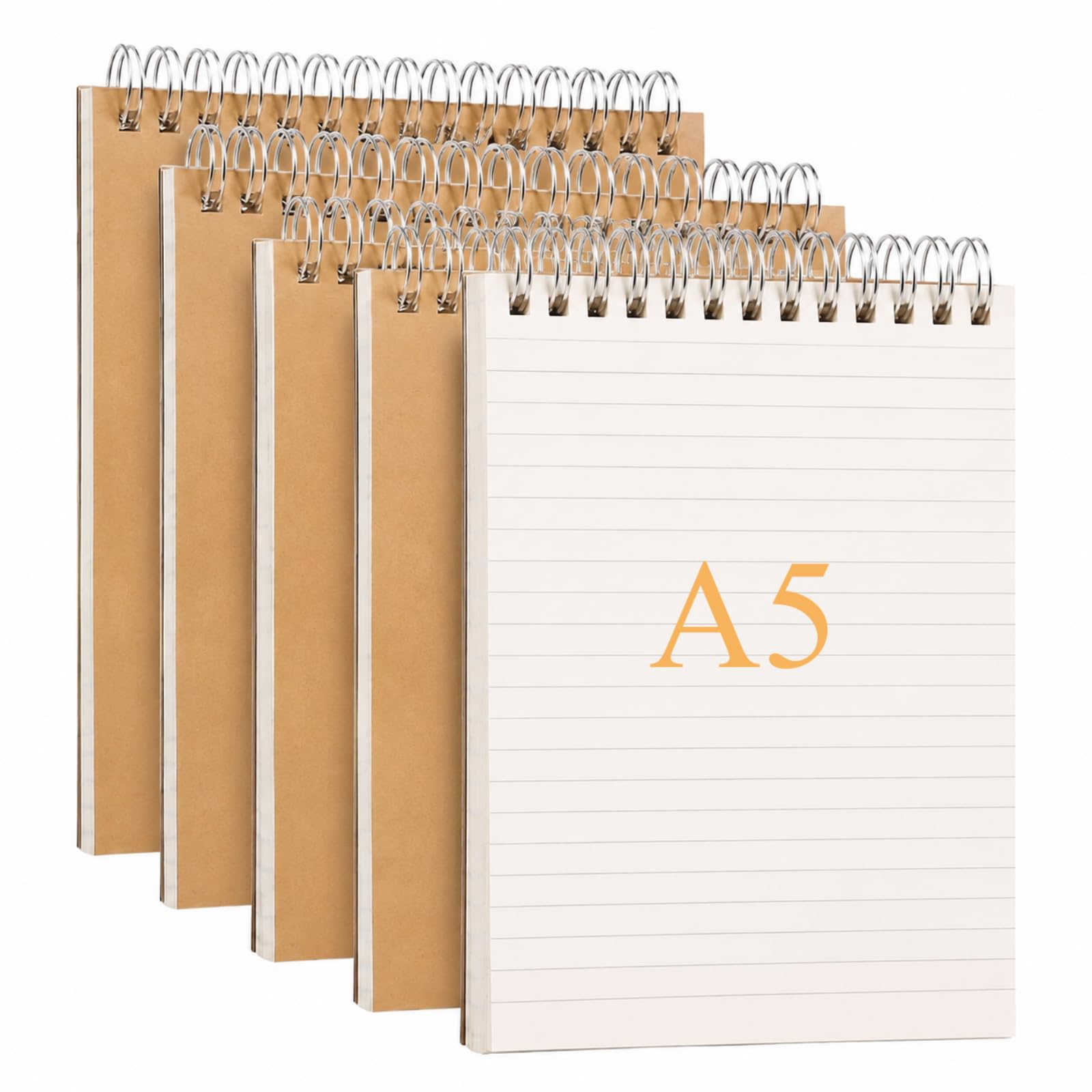 SIMDAO 5 Pack A5 Spiral Notebooks, Small Spiral Bound Notepads with 1280 Blank Pages Total, Kraft Hardcover Unlined Memo Pads, 7.87"x 5.51" Plain Paper Sketchpad for Drawing, DIY, School and Office