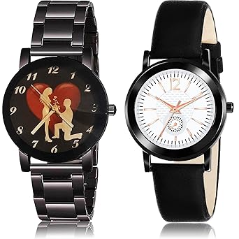 NEUTRON Gift Love Proposal Couple Valentine Chain and Simple Casual Analog Black and White Color Dial Girls Watch - GCPL4-GW9 (Pack of 2)