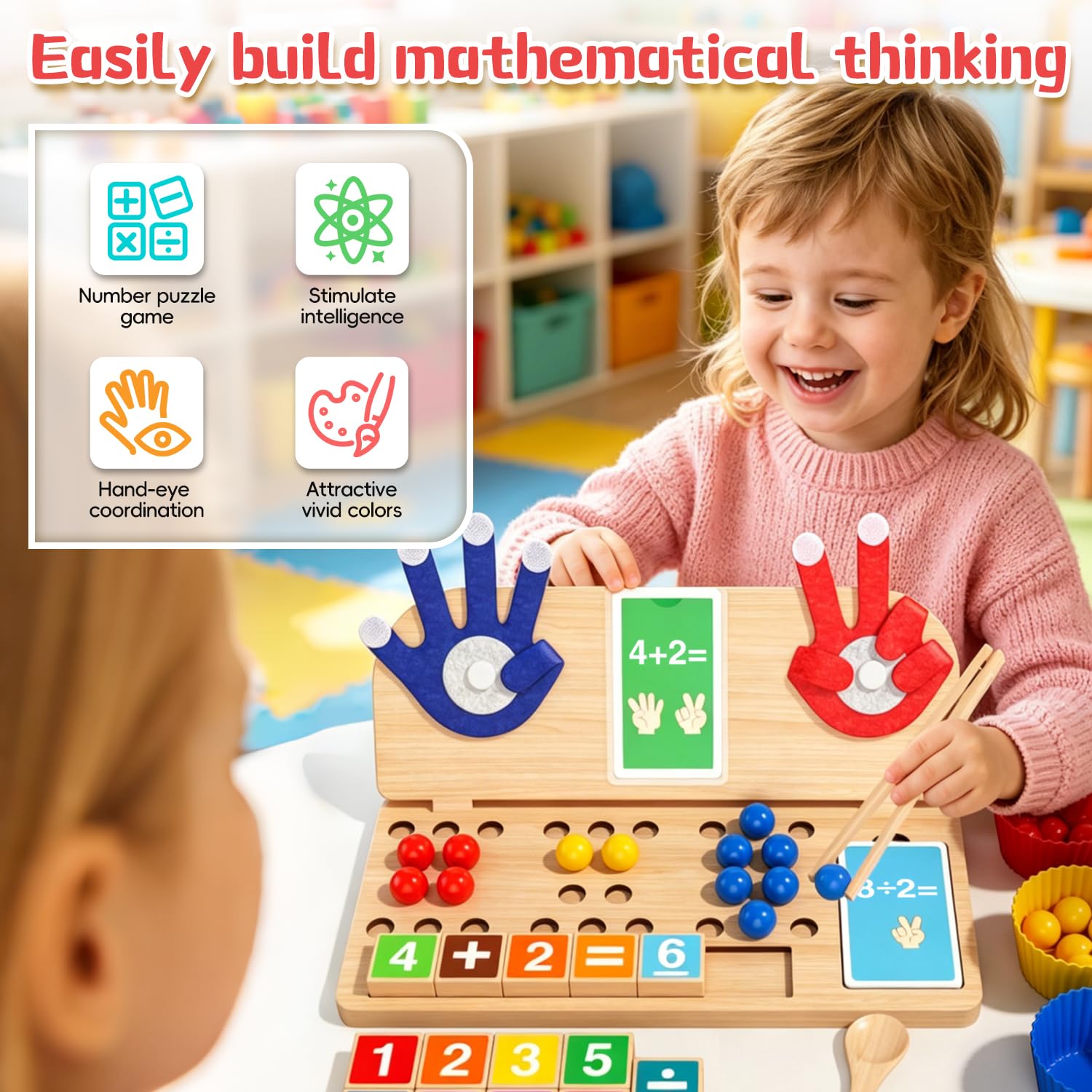 Juguetes Montessori 3 4 5 6 años, Juegos Educativos de Madera para Aprender a Contar y Números, Juego de Matemáticas con Psicomotricidad Fina, Regalo Niños Educación Infantil