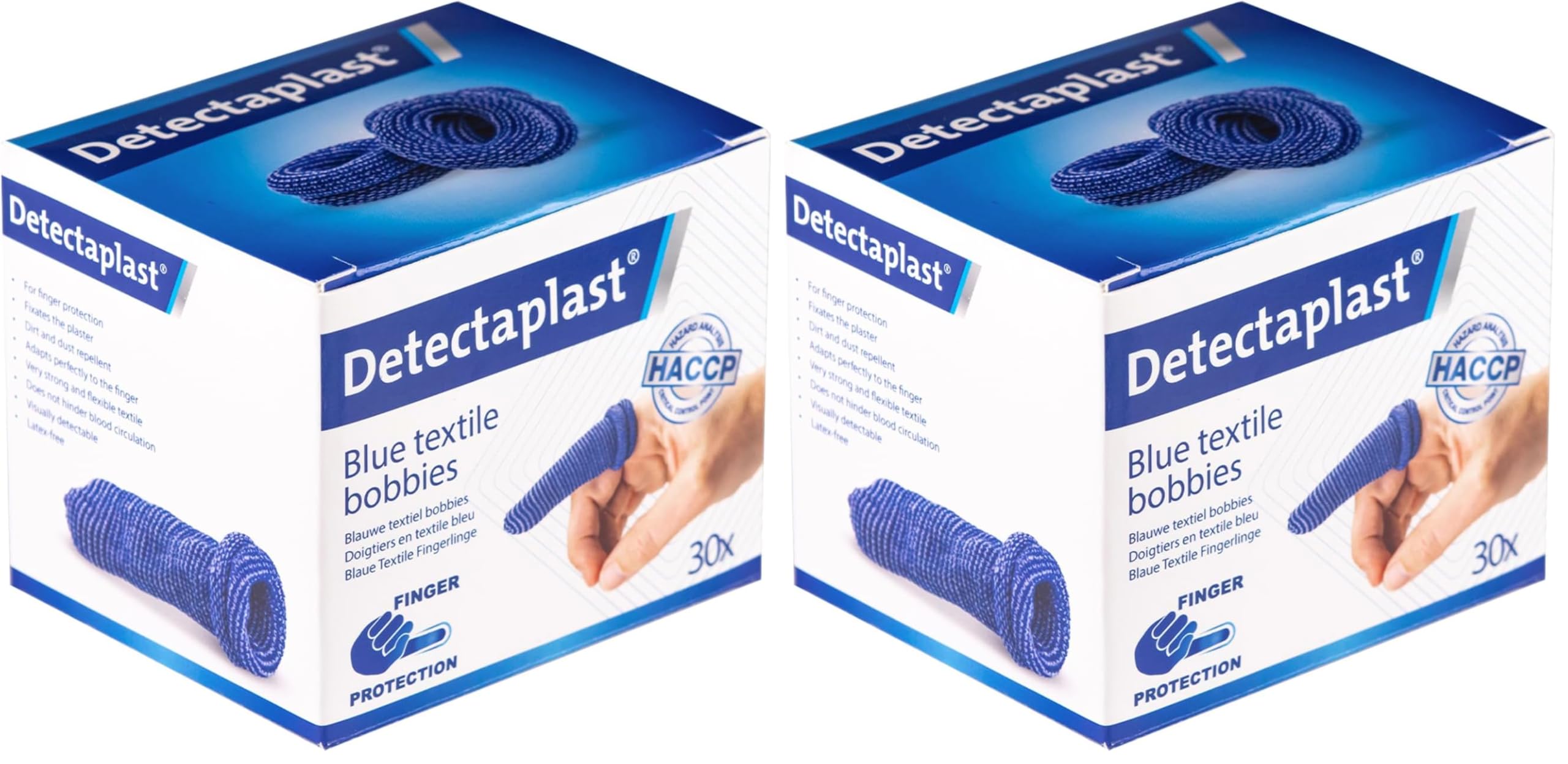 Detectaplast Fingerpflaster lang, blauer Fingerlinge Verband zum Einsatz in der Gastronomie, Fingerschutz bei Verletzungen, Schmutz abweisend, 30 Stk (Packung mit 2)
