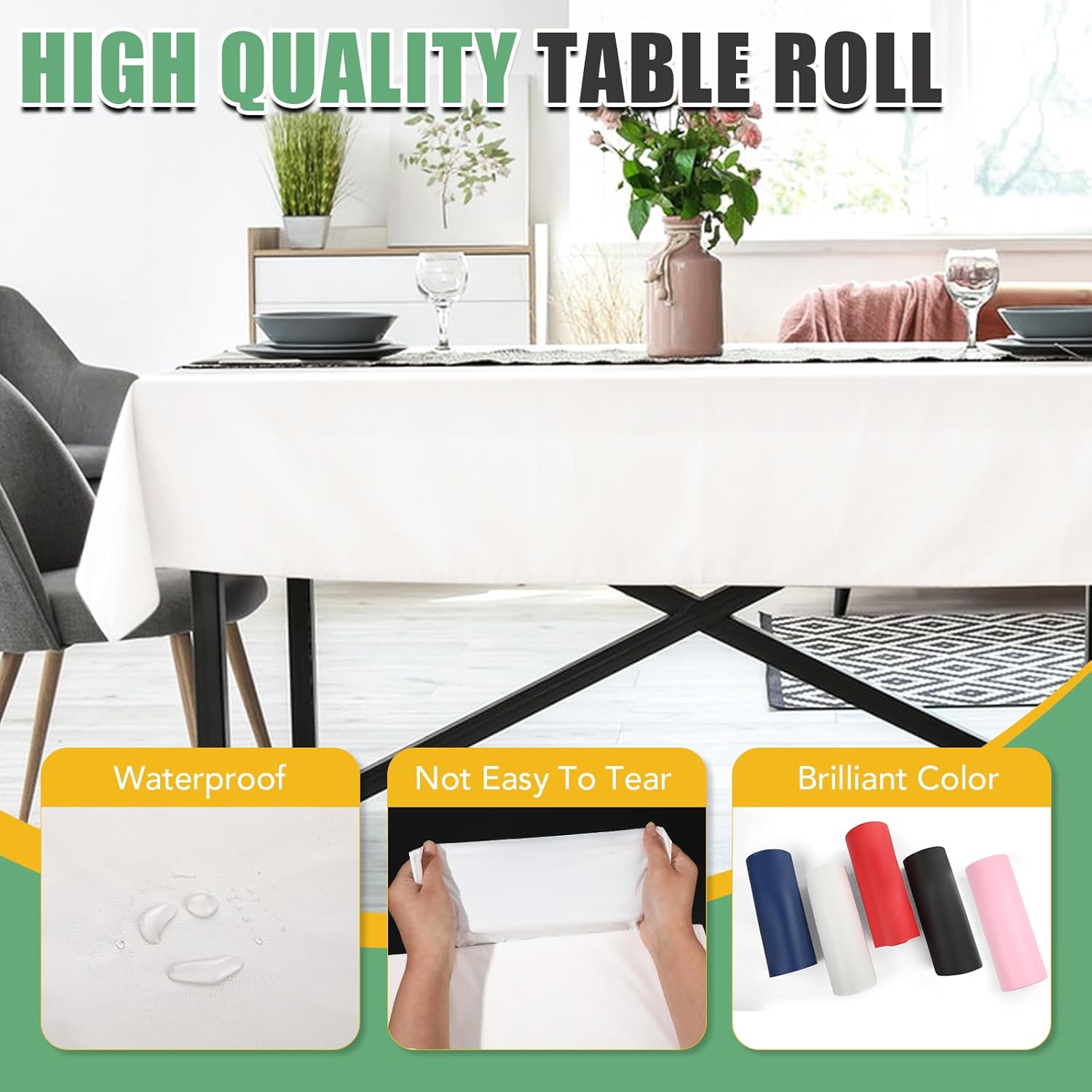 54 IN X 300 FT White Plastic Table Cover Roll with Slide Cutter, Cuts Up to 36 Rectangle 8 Feet Disposable Plastic Table Cloths, Disposable Table Cover Roll for Dinning, Parties, BBQ, Wedding, Outdoor