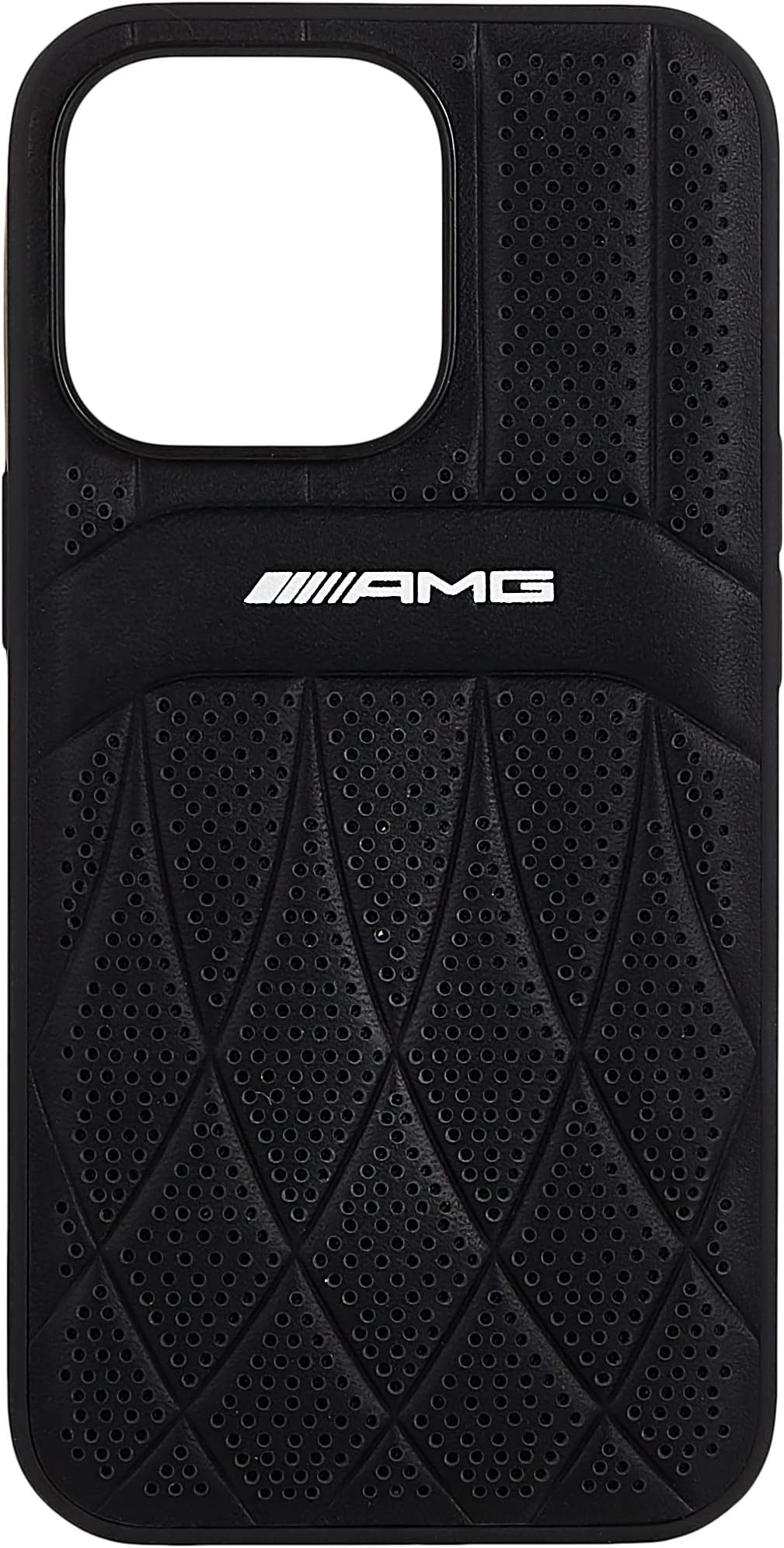 AMG CG Mobile AMG Genuine Leather Case With Perforated Black Leather Curved Lines Hot Stamped With Logo For iPhone 13 Pro (6.1") - Black