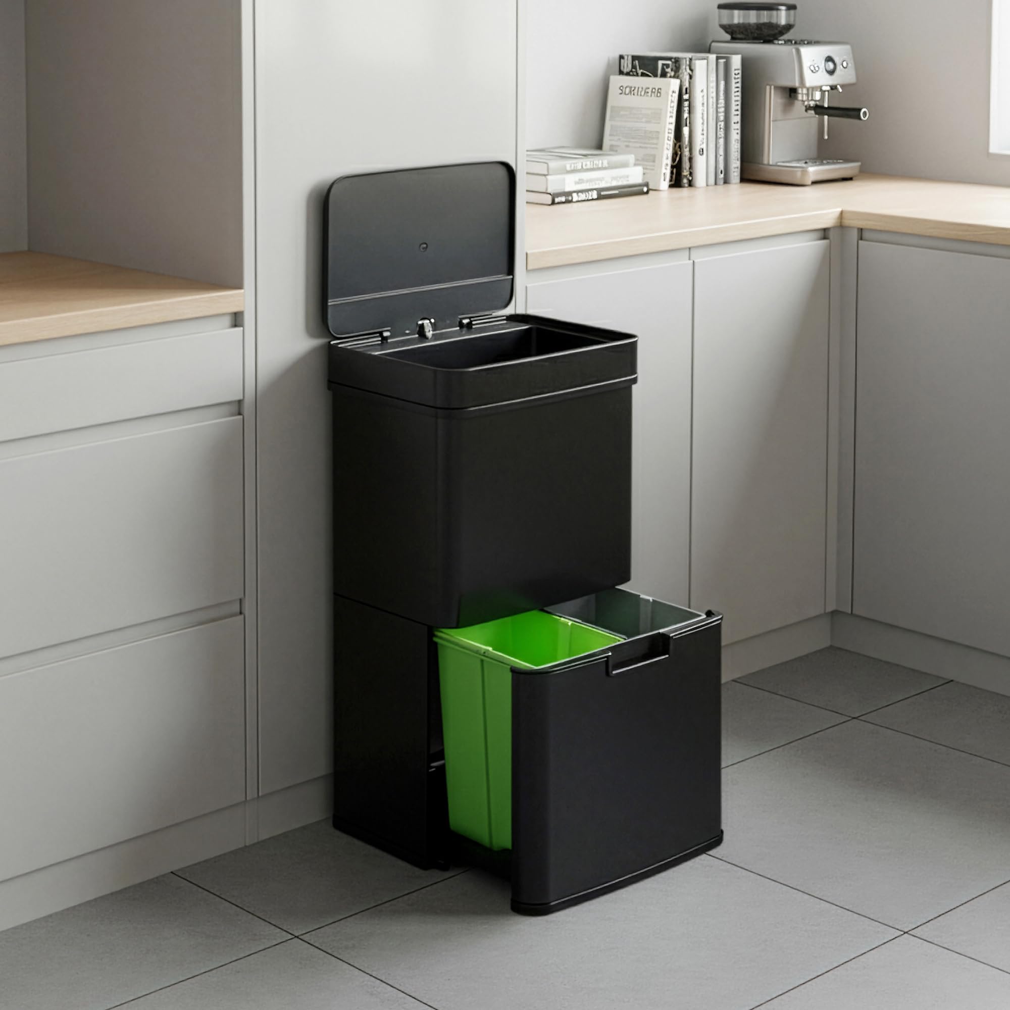 En.Casa Sensor Mülleimer Venna Edelstahl Schwarz 72L