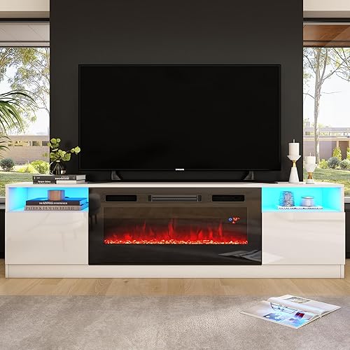 Miniatura 9 de AMERLIFE - Soporte de TV con chimenea, centro de entretenimiento con luz LED y chimenea eléctrica de 36 pulgadas, soporte de entretenimiento moderno
