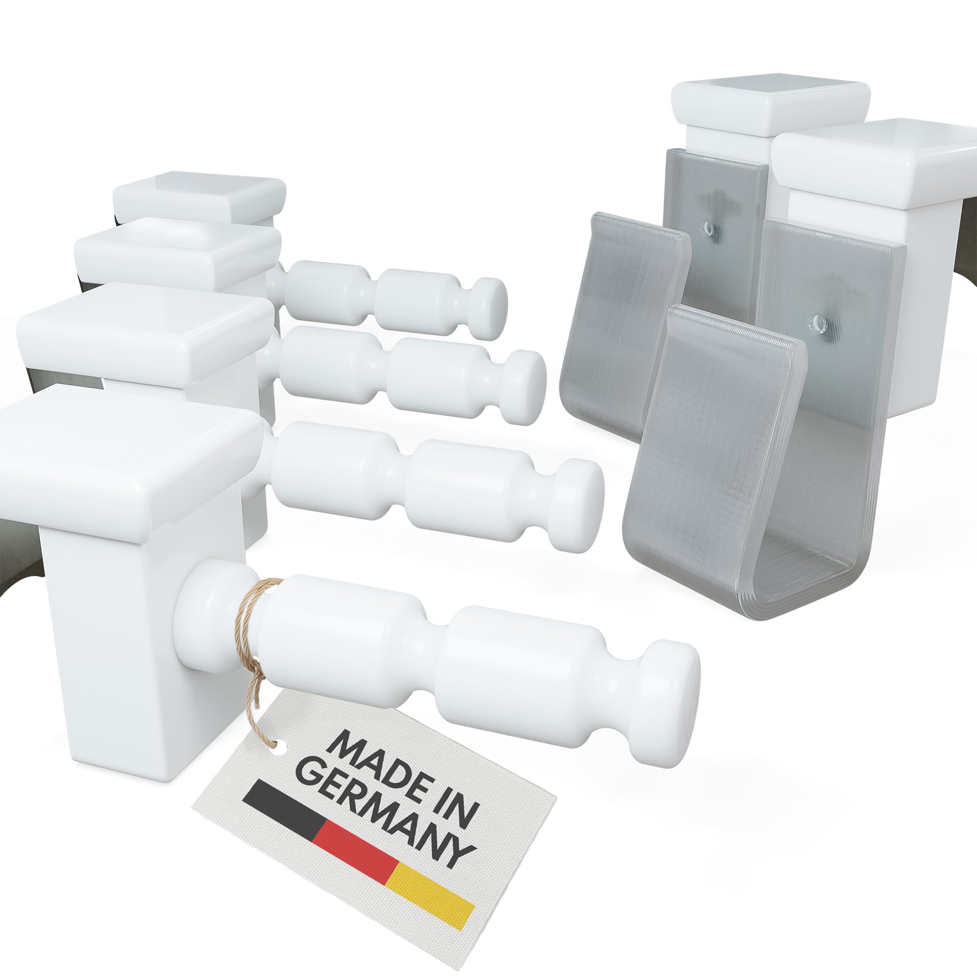 dekohaken24.de Fensterhaken Distanzhalter 10–27 mm für Fensterdeko ohne Bohren & Kleben (weiß, M, Plus: 4x Distanzhalter inkl. 2x Batteriehalter)