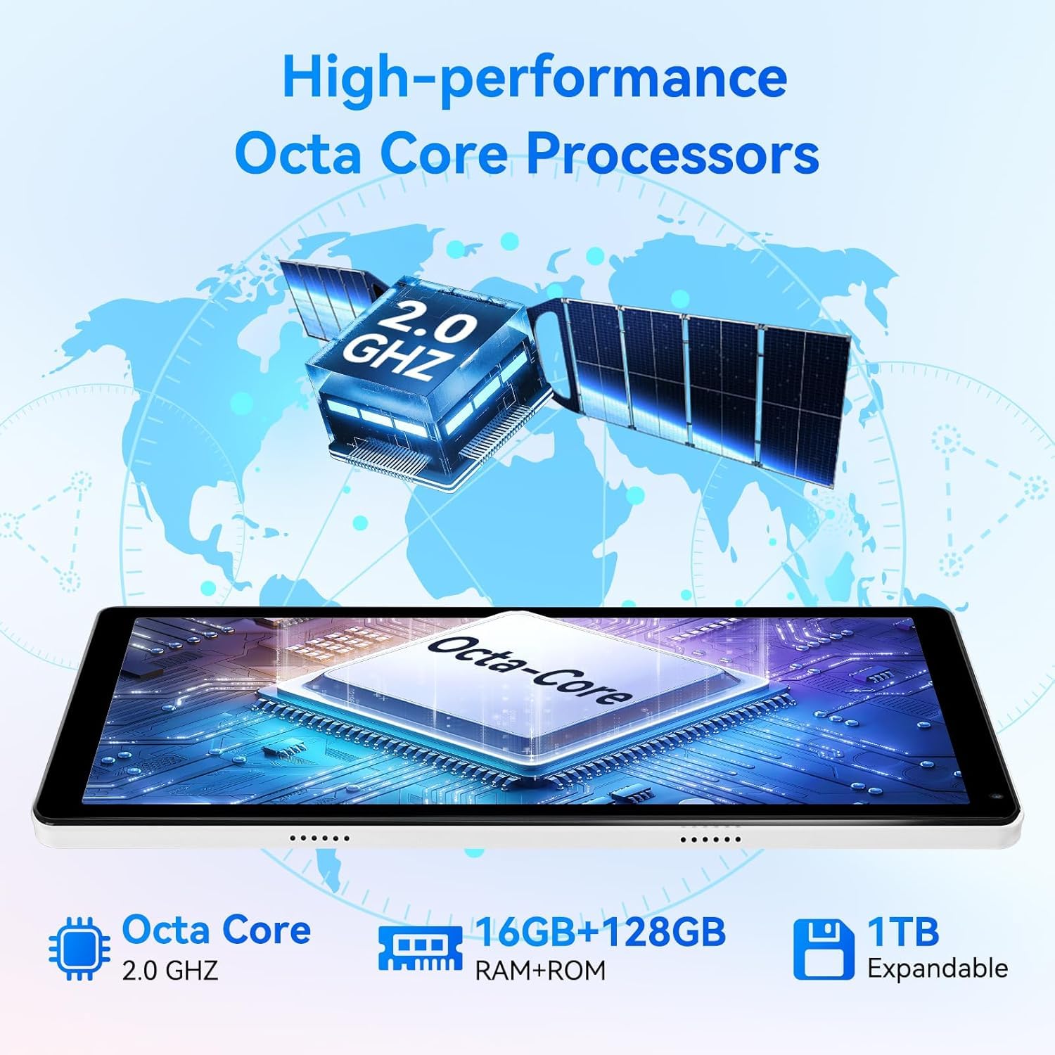 10 Inch Android 14 Tablet, 16GB RAM, 128GB ROM (Expandable to 1TB), Octa-Core Processor, 1280 * 800 IPS HD Touchscreen, 5G/2.4G WiFi, BT 5.0, Dual Camera, 2 Speaker (Silver) — view 2