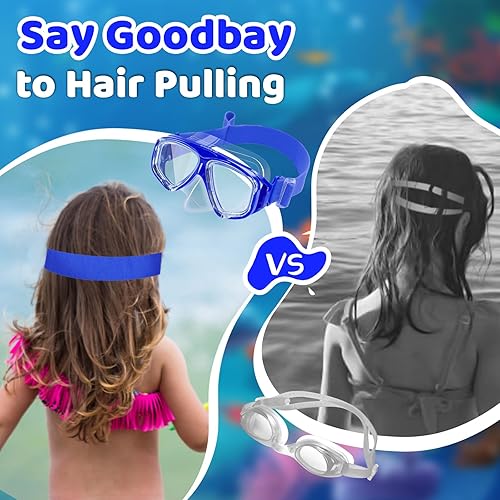 Miniatura 4 de Vvinca Gafas de natación para niños con cubierta para la nariz, gafas para niños pequeños con correa de tela inastillables, antivaho, impermeables